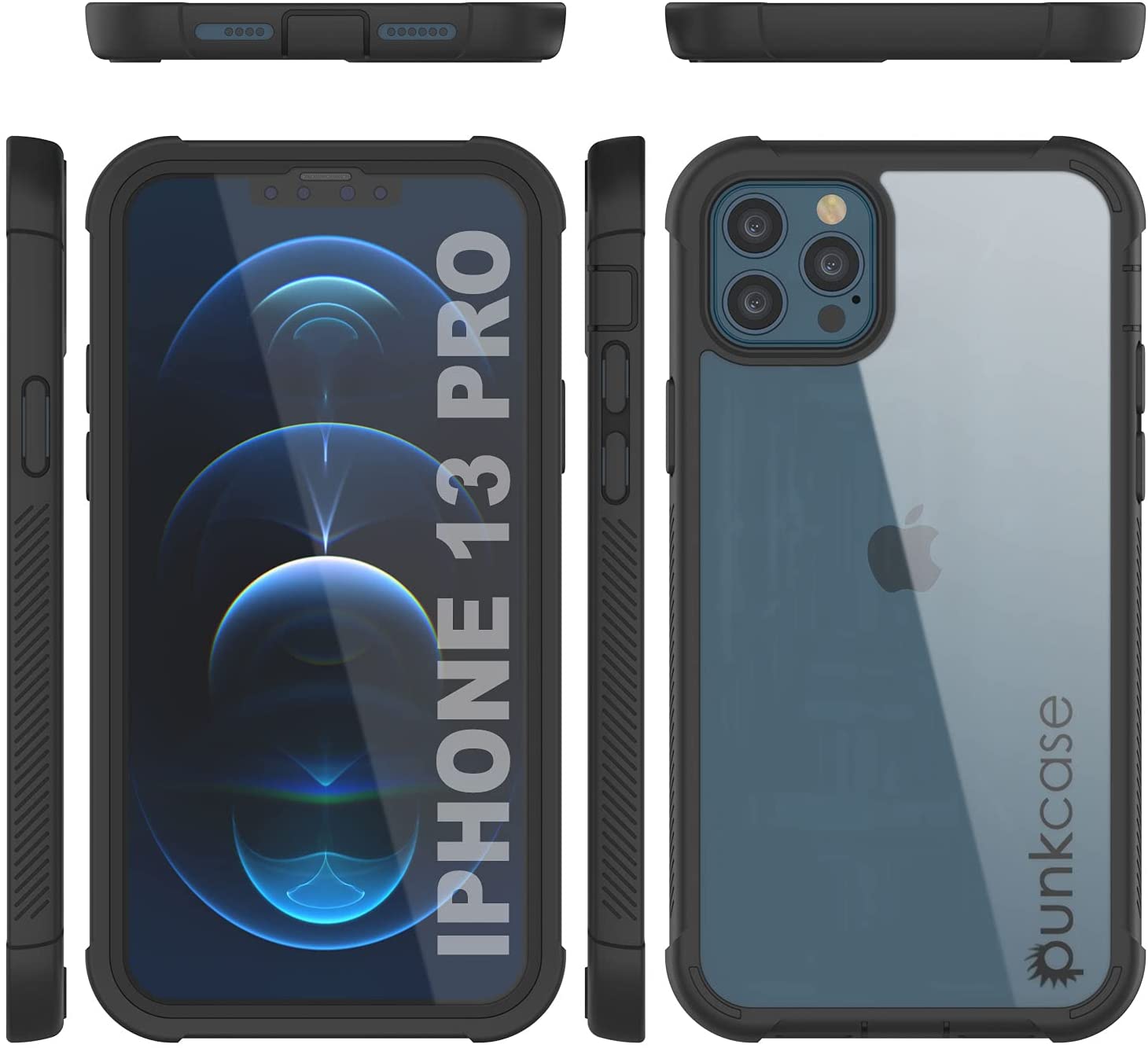 PunkCase iPhone 13 Pro Case, [Spartan Series] Clear Rugged Heavy Duty Cover W/Built in Screen Protector [Black]