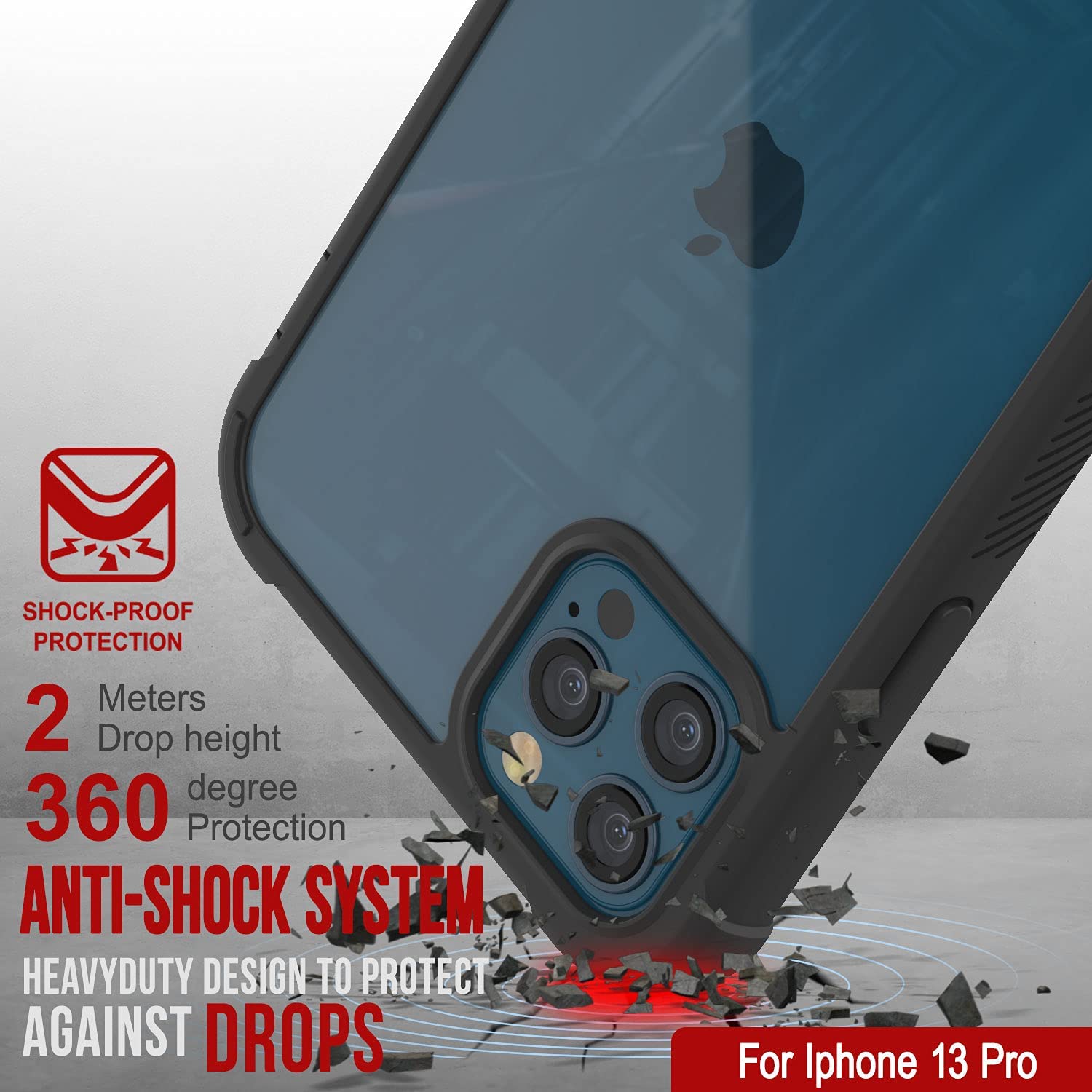 PunkCase iPhone 13 Pro Case, [Spartan Series] Clear Rugged Heavy Duty Cover W/Built in Screen Protector [Black]