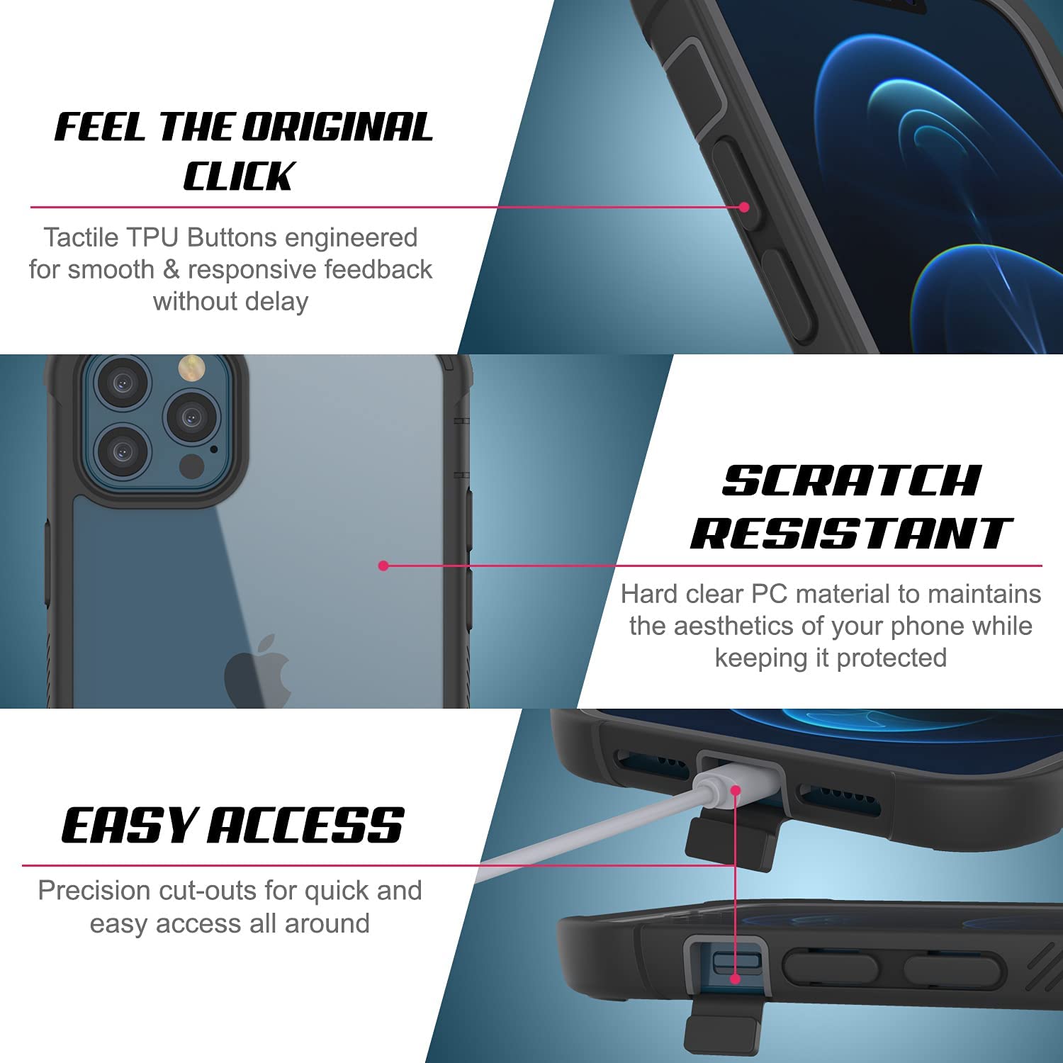 PunkCase iPhone 13 Pro Case, [Spartan Series] Clear Rugged Heavy Duty Cover W/Built in Screen Protector [Black]