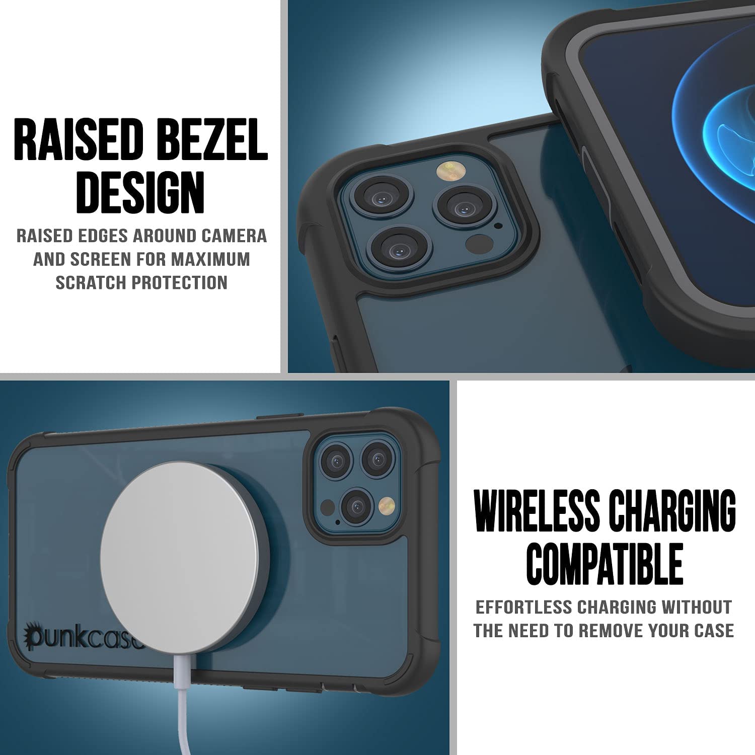 PunkCase iPhone 13 Pro Case, [Spartan Series] Clear Rugged Heavy Duty Cover W/Built in Screen Protector [Black]