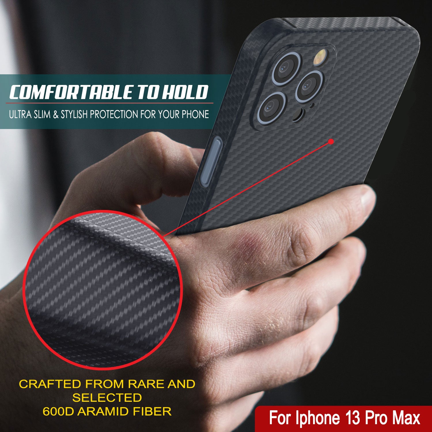Punkcase iPhone 13 Pro Max Carbon Fiber Case [AramidShield Series] Ultra Slim & Light Kevlar
