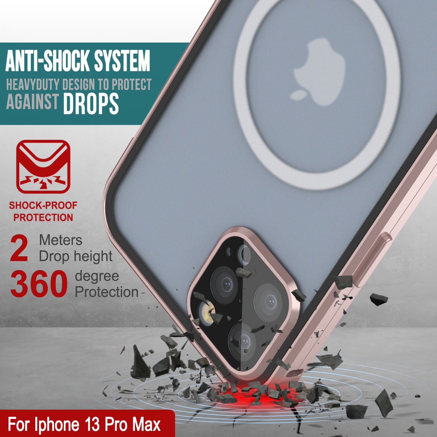 Punkcase iPhone 13 Pro Max Case [GlassMag Series] Cover W/ Built-In MagSafe Charging Circle [Rose Gold]