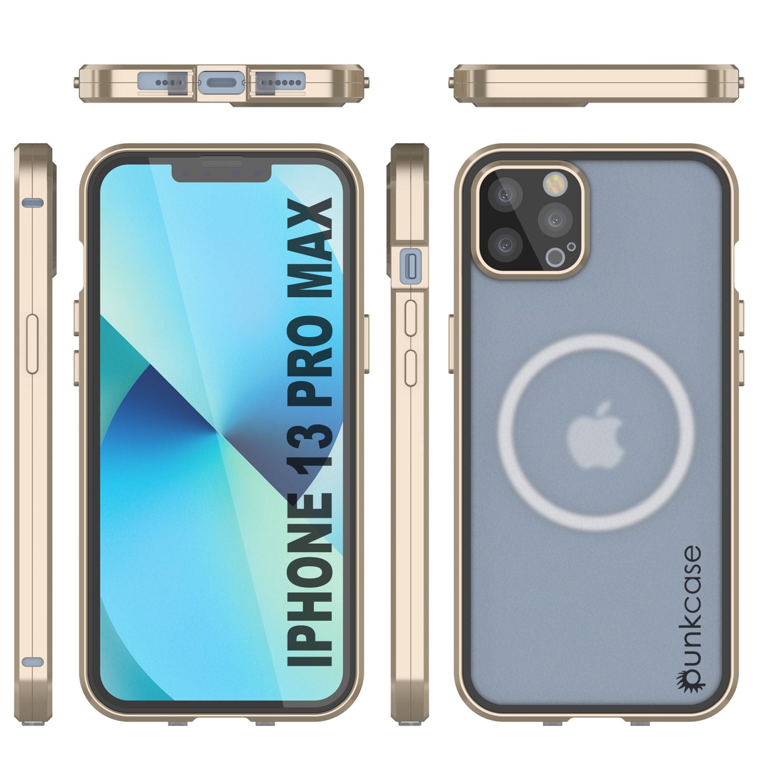 Punkcase iPhone 13 Pro Max Case [GlassMag Series] Cover W/ Built-In MagSafe Charging Circle [Gold]