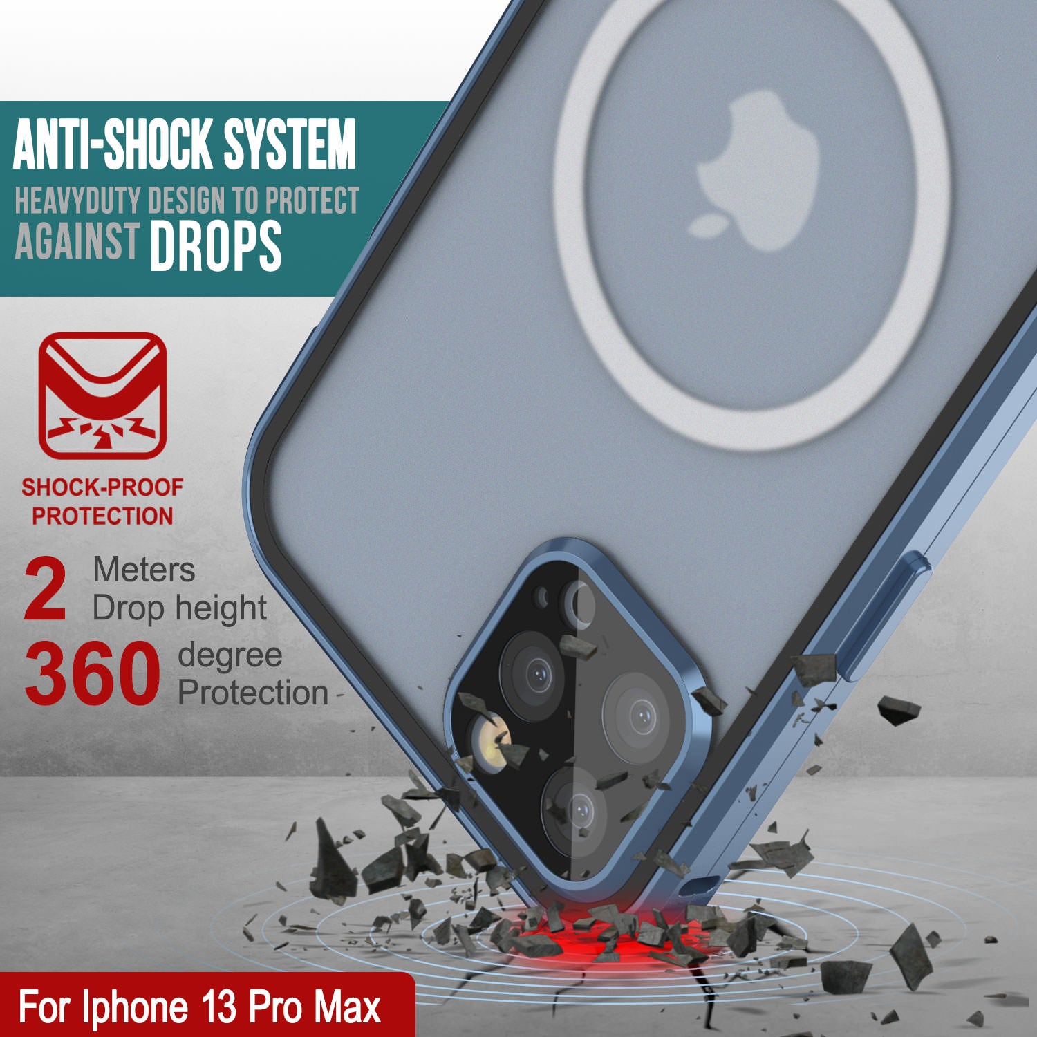 Punkcase iPhone 13 Pro Max Case [GlassMag Series] Cover W/ Built-In MagSafe Charging Circle [Blue]