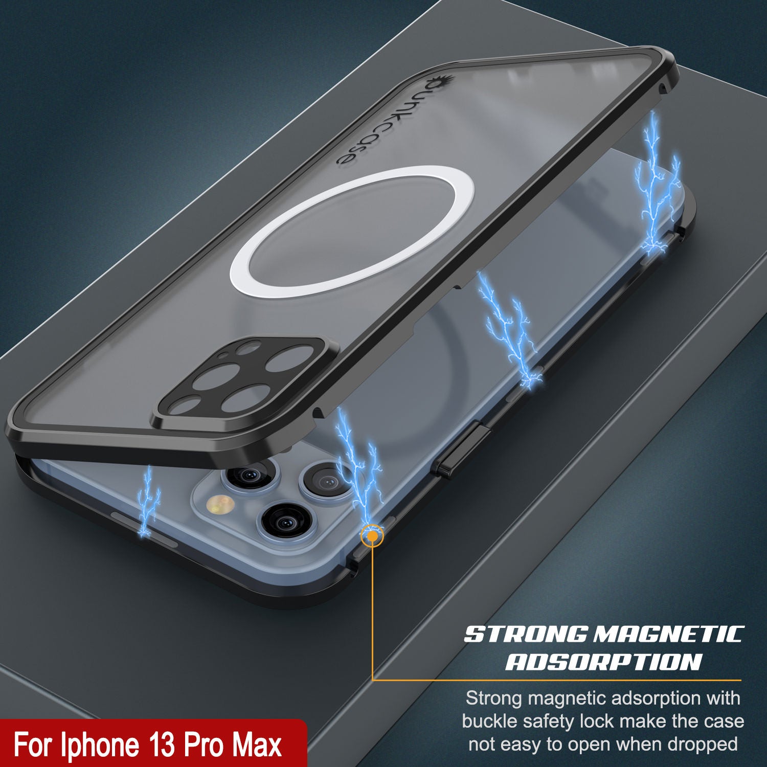 Punkcase iPhone 13 Pro Max Case [GlassMag Series] Cover W/ Built-In MagSafe Charging Circle [Black]