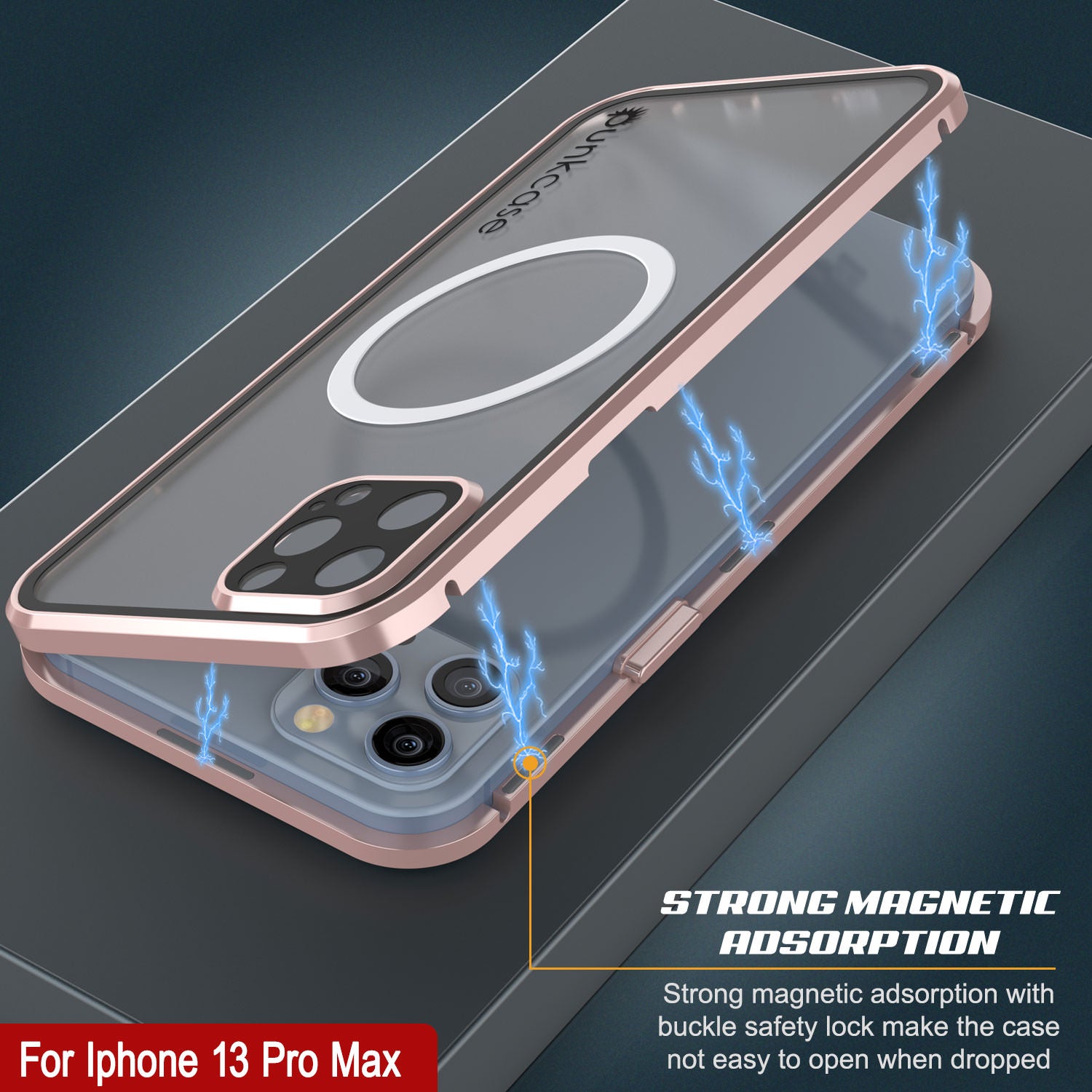 Punkcase iPhone 13 Pro Max Case [GlassMag Series] Cover W/ Built-In MagSafe Charging Circle [Rose Gold]
