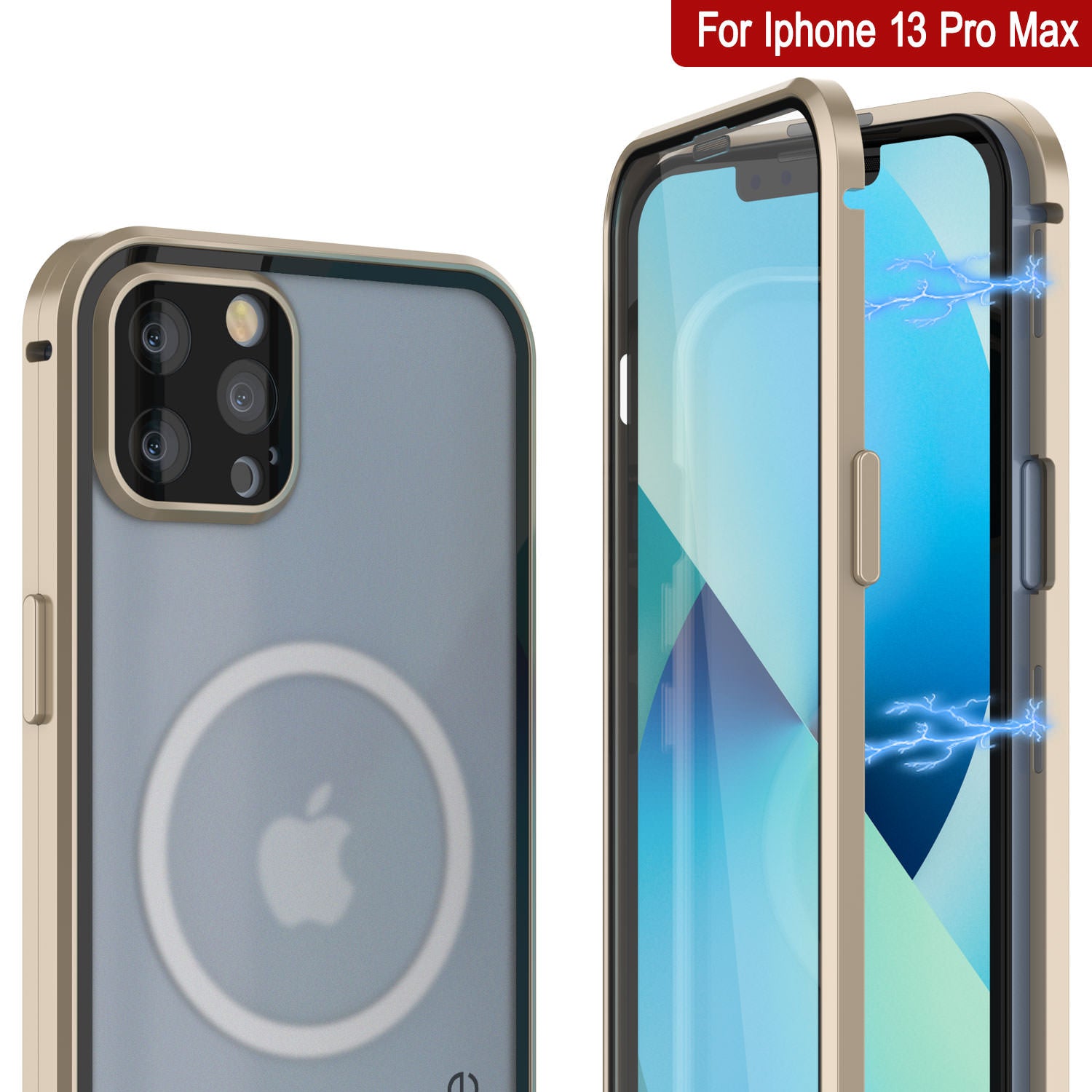 Punkcase iPhone 13 Pro Max Case [GlassMag Series] Cover W/ Built-In MagSafe Charging Circle [Gold]