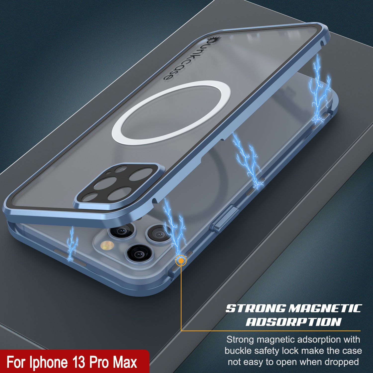 Punkcase iPhone 13 Pro Max Case [GlassMag Series] Cover W/ Built-In MagSafe Charging Circle [Blue]