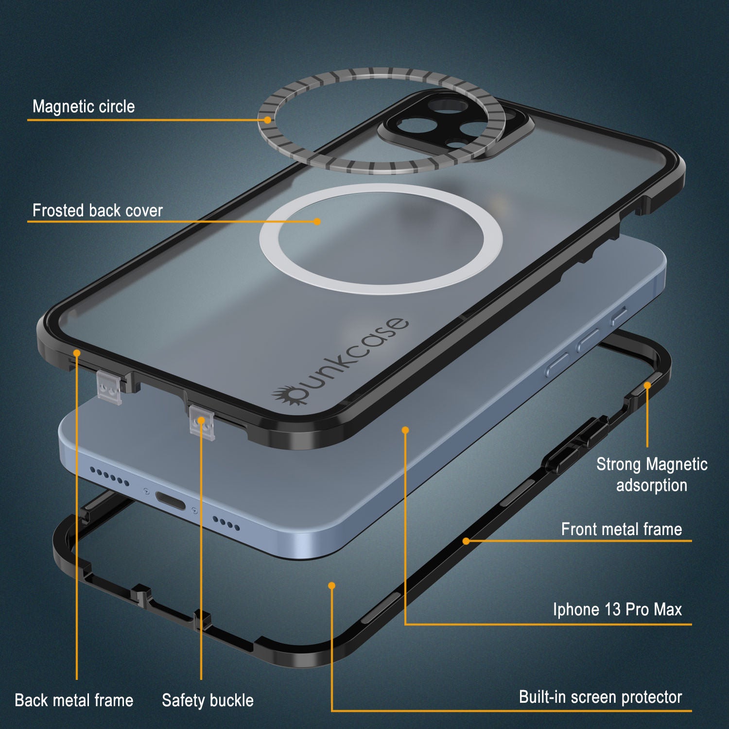 Punkcase iPhone 13 Pro Max Case [GlassMag Series] Cover W/ Built-In MagSafe Charging Circle [Black]