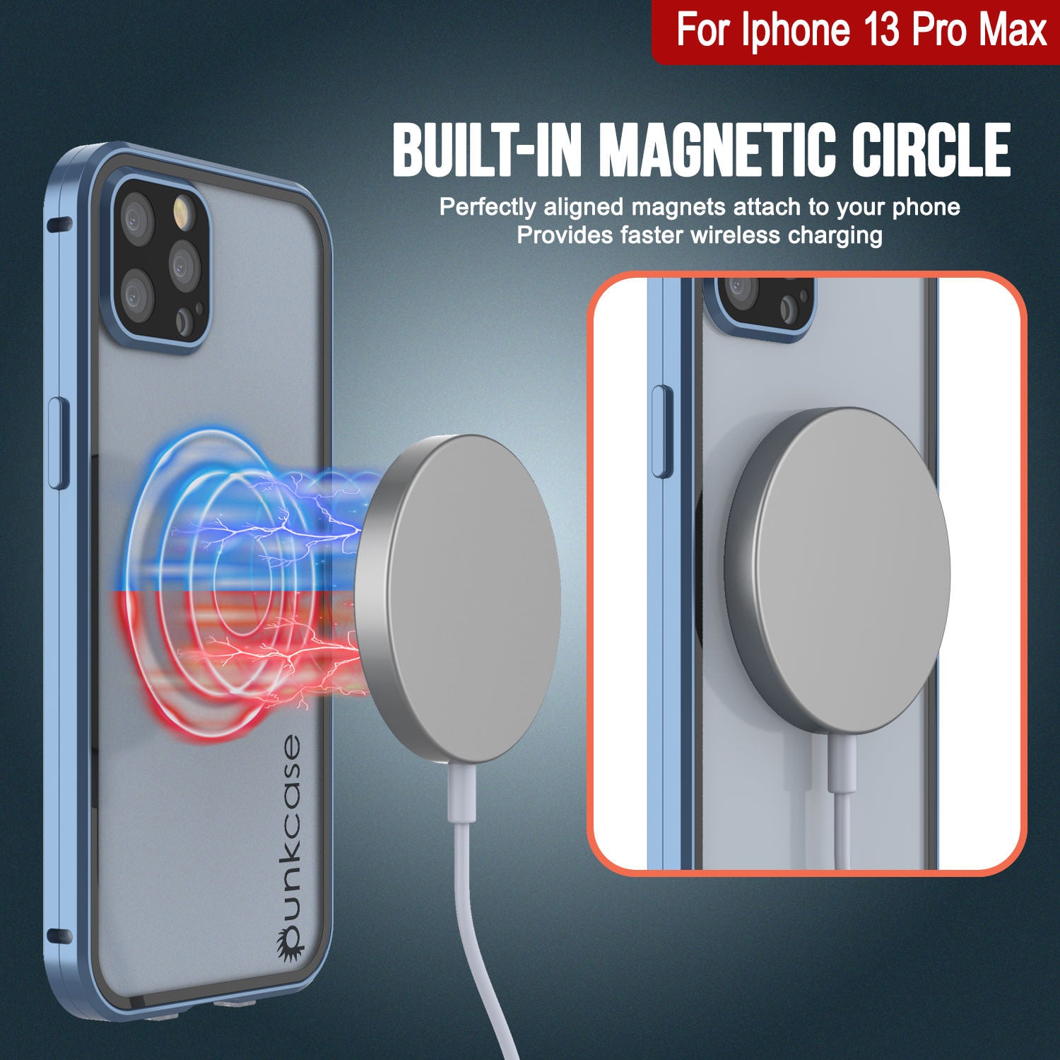 Punkcase iPhone 13 Pro Max Case [GlassMag Series] Cover W/ Built-In MagSafe Charging Circle [Blue]