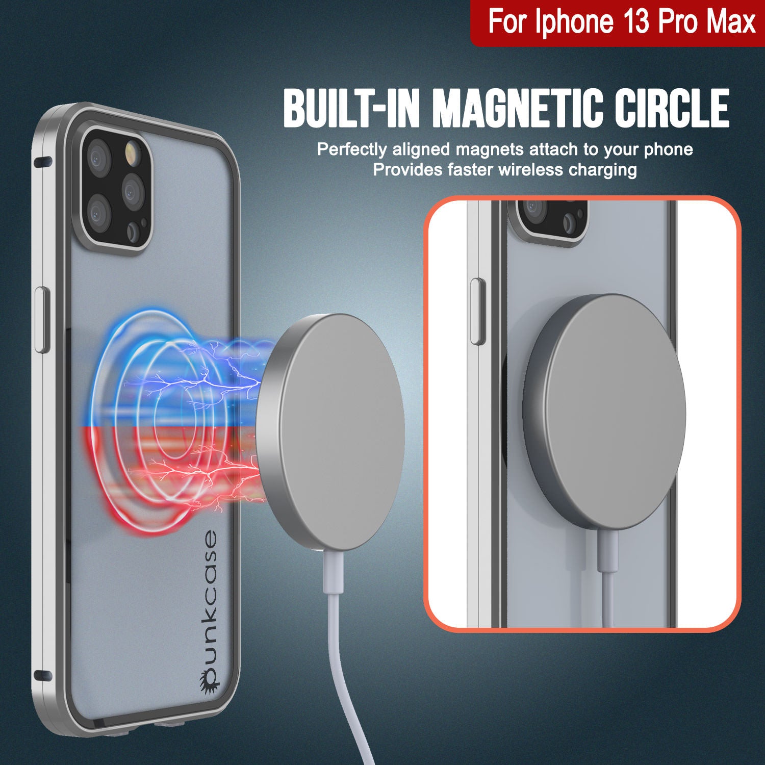 Punkcase iPhone 13 Pro Max Case [GlassMag Series] Cover W/ Built-In MagSafe Charging Circle [Silver]