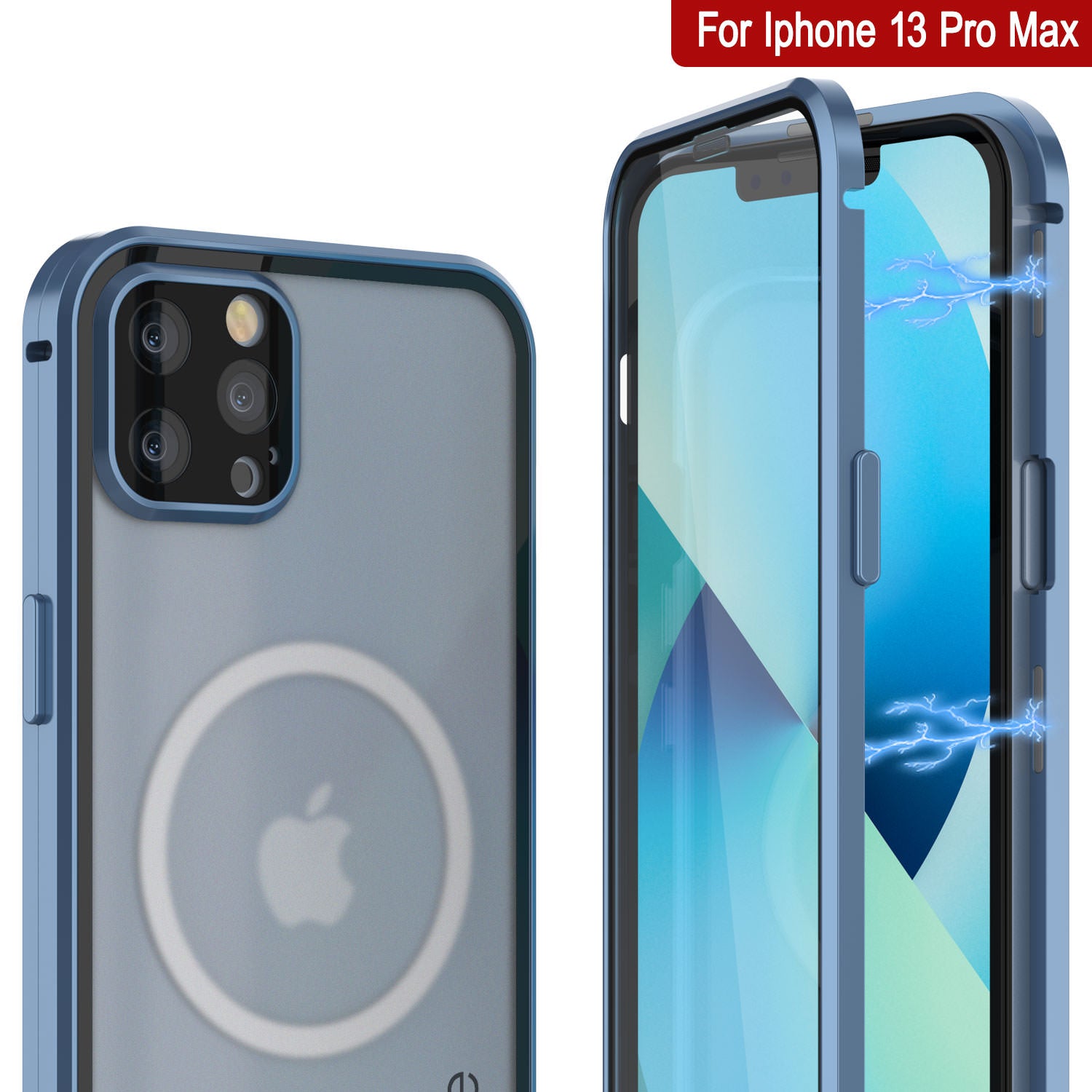 Punkcase iPhone 13 Pro Max Case [GlassMag Series] Cover W/ Built-In MagSafe Charging Circle [Blue]