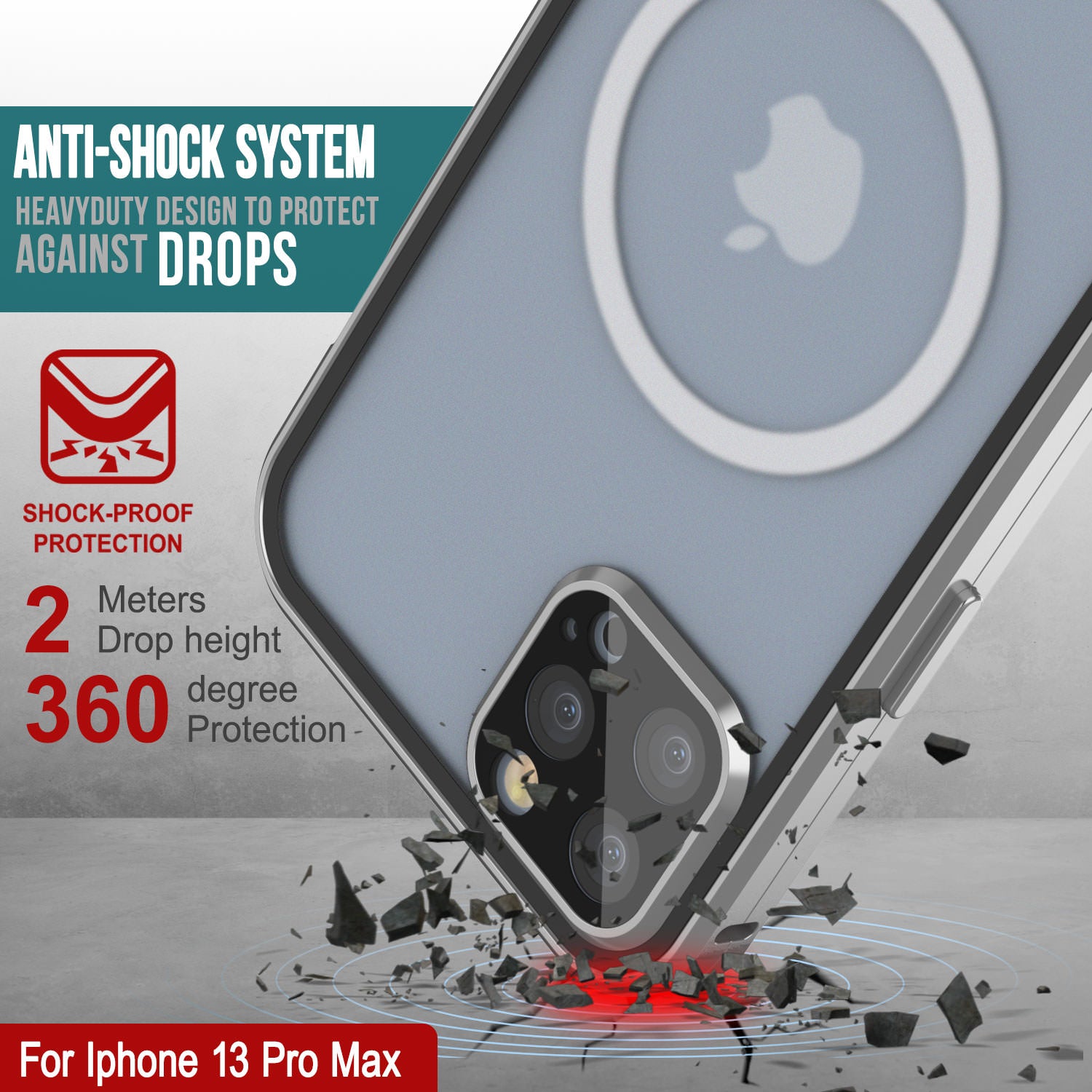 Punkcase iPhone 13 Pro Max Case [GlassMag Series] Cover W/ Built-In MagSafe Charging Circle [Silver]