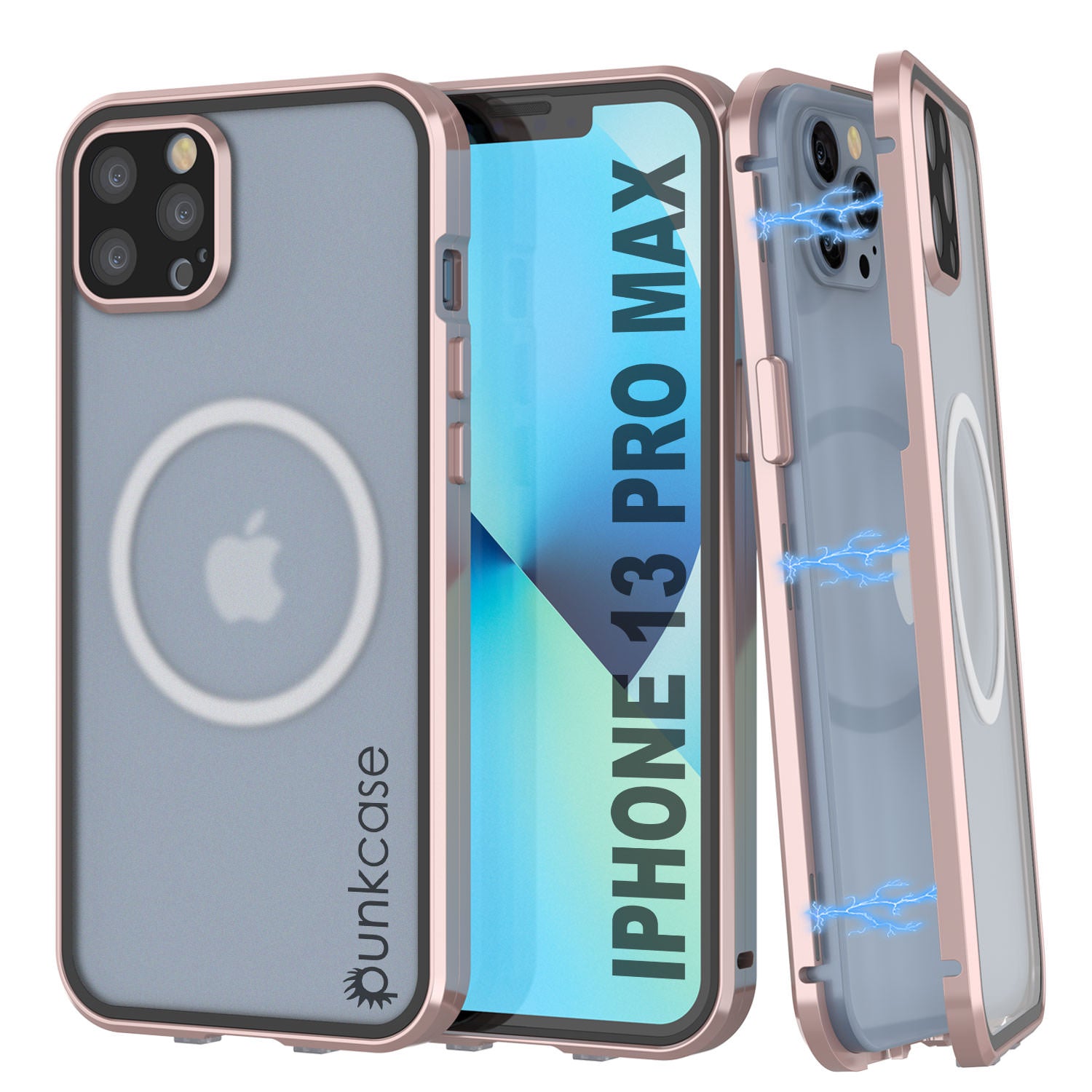 Punkcase iPhone 13 Pro Max Case [GlassMag Series] Cover W/ Built-In MagSafe Charging Circle [Rose Gold]