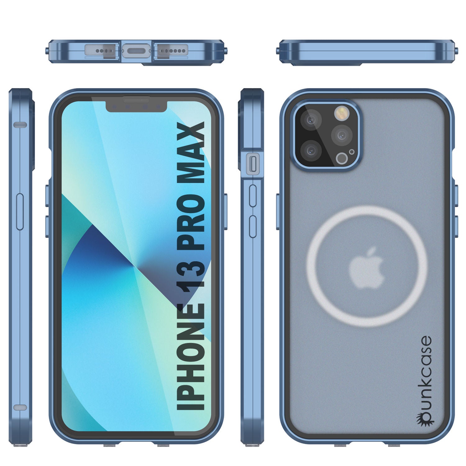 Punkcase iPhone 13 Pro Max Case [GlassMag Series] Cover W/ Built-In MagSafe Charging Circle [Blue]