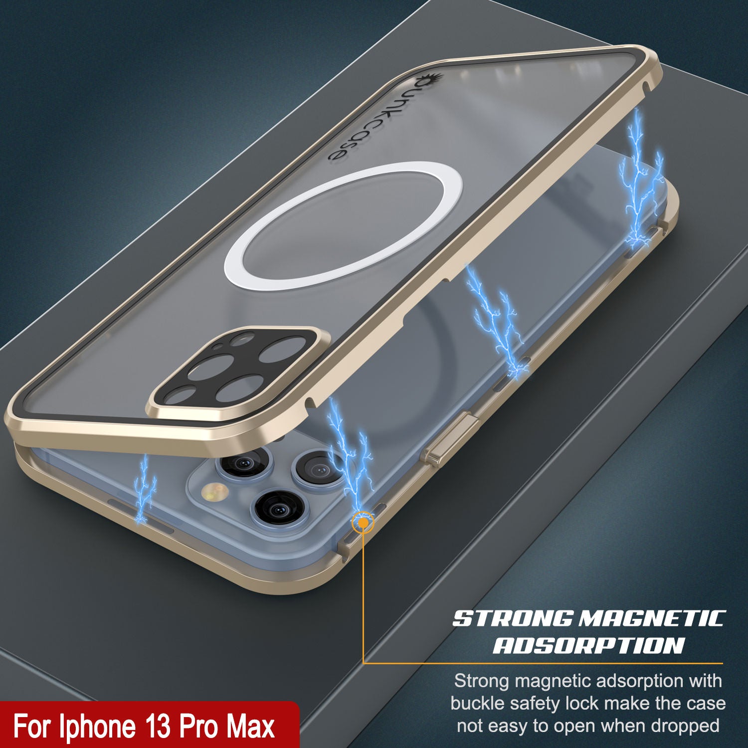 Punkcase iPhone 13 Pro Max Case [GlassMag Series] Cover W/ Built-In MagSafe Charging Circle [Gold]