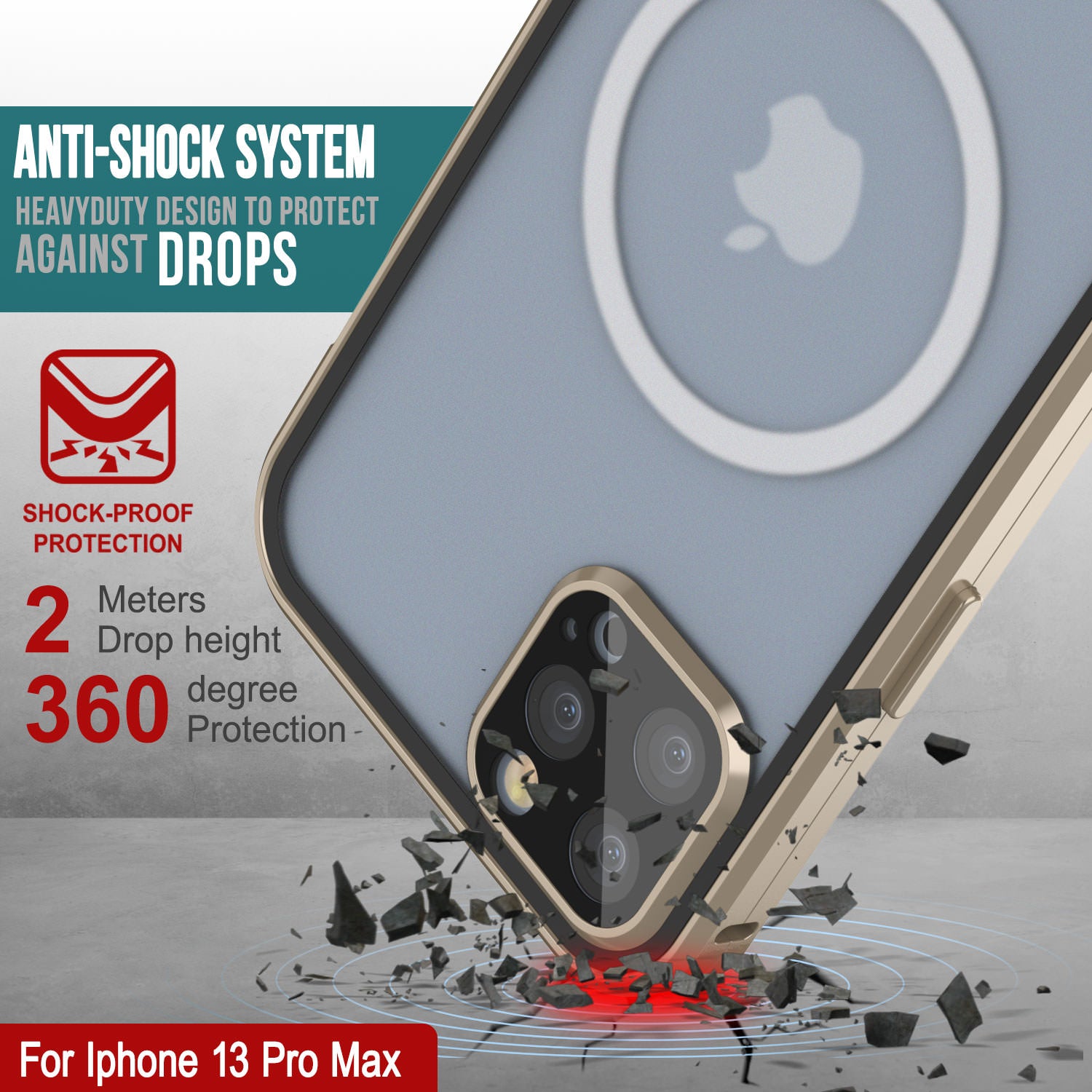 Punkcase iPhone 13 Pro Max Case [GlassMag Series] Cover W/ Built-In MagSafe Charging Circle [Gold]