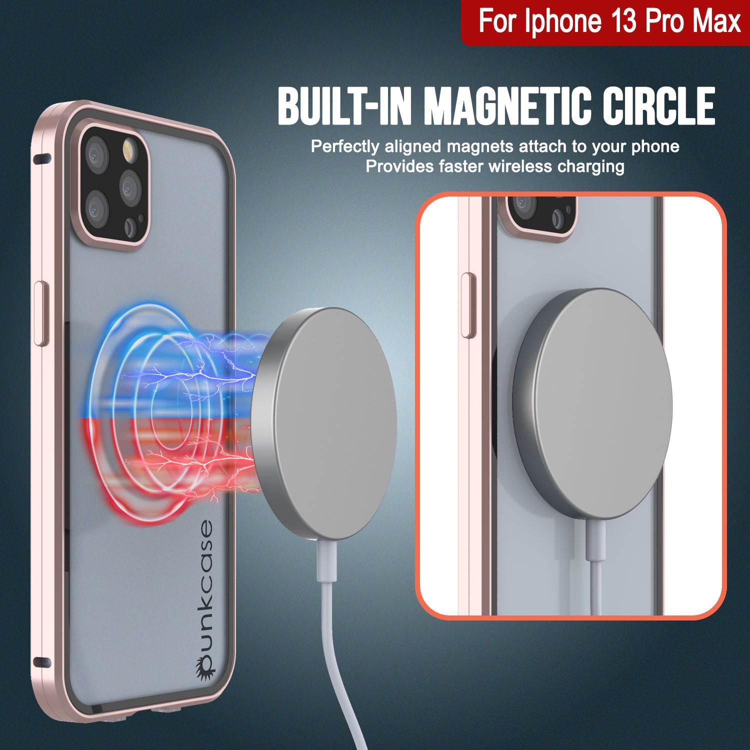 Punkcase iPhone 13 Pro Max Case [GlassMag Series] Cover W/ Built-In MagSafe Charging Circle [Rose Gold]