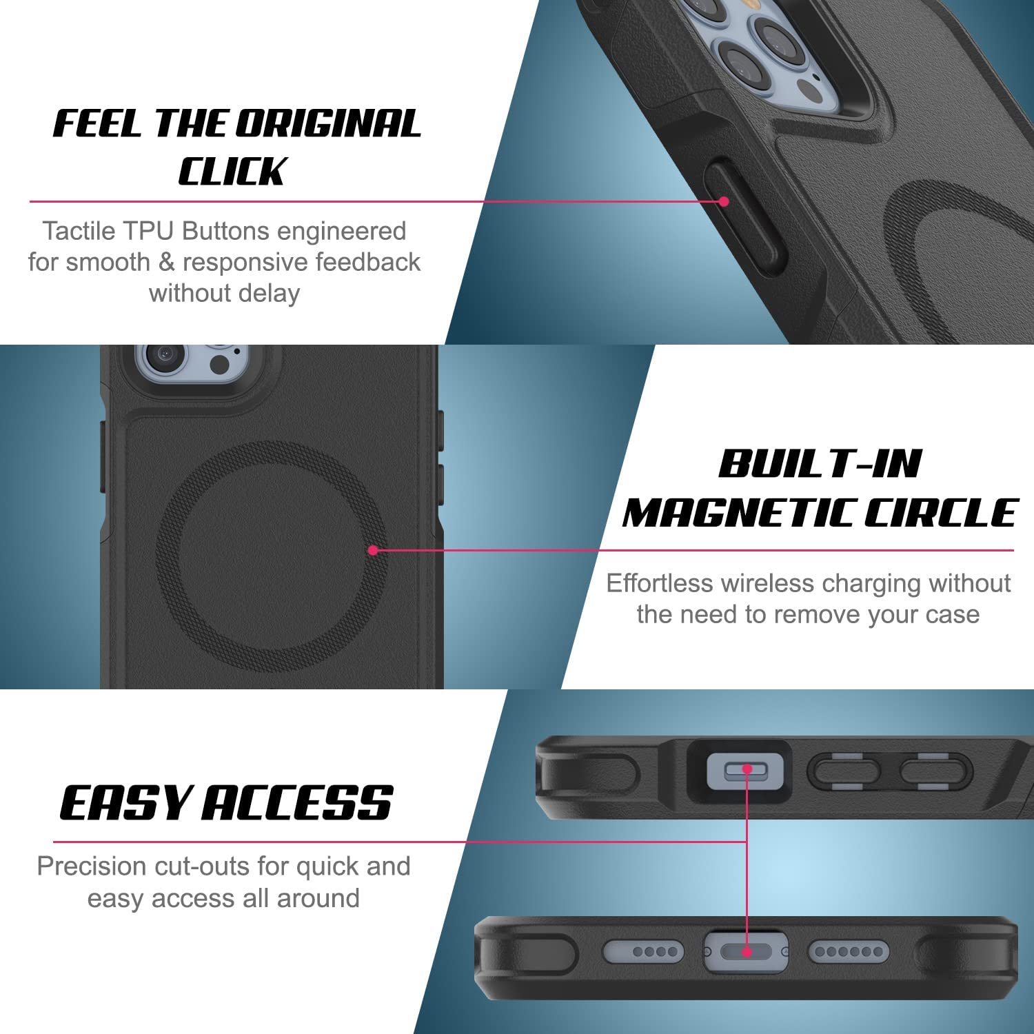 PunkCase iPhone 13 Pro Max Case, [Spartan 2.0 Series] Clear Rugged Heavy Duty Cover W/Built in Screen Protector [Black]