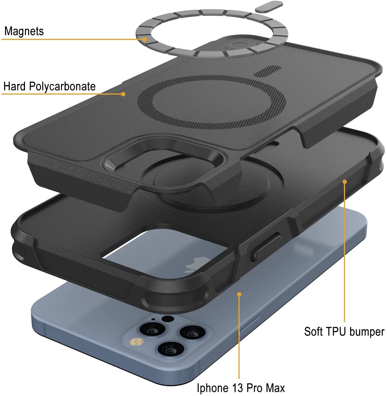 PunkCase iPhone 13 Pro Max Case, [Spartan 2.0 Series] Clear Rugged Heavy Duty Cover W/Built in Screen Protector [Black]