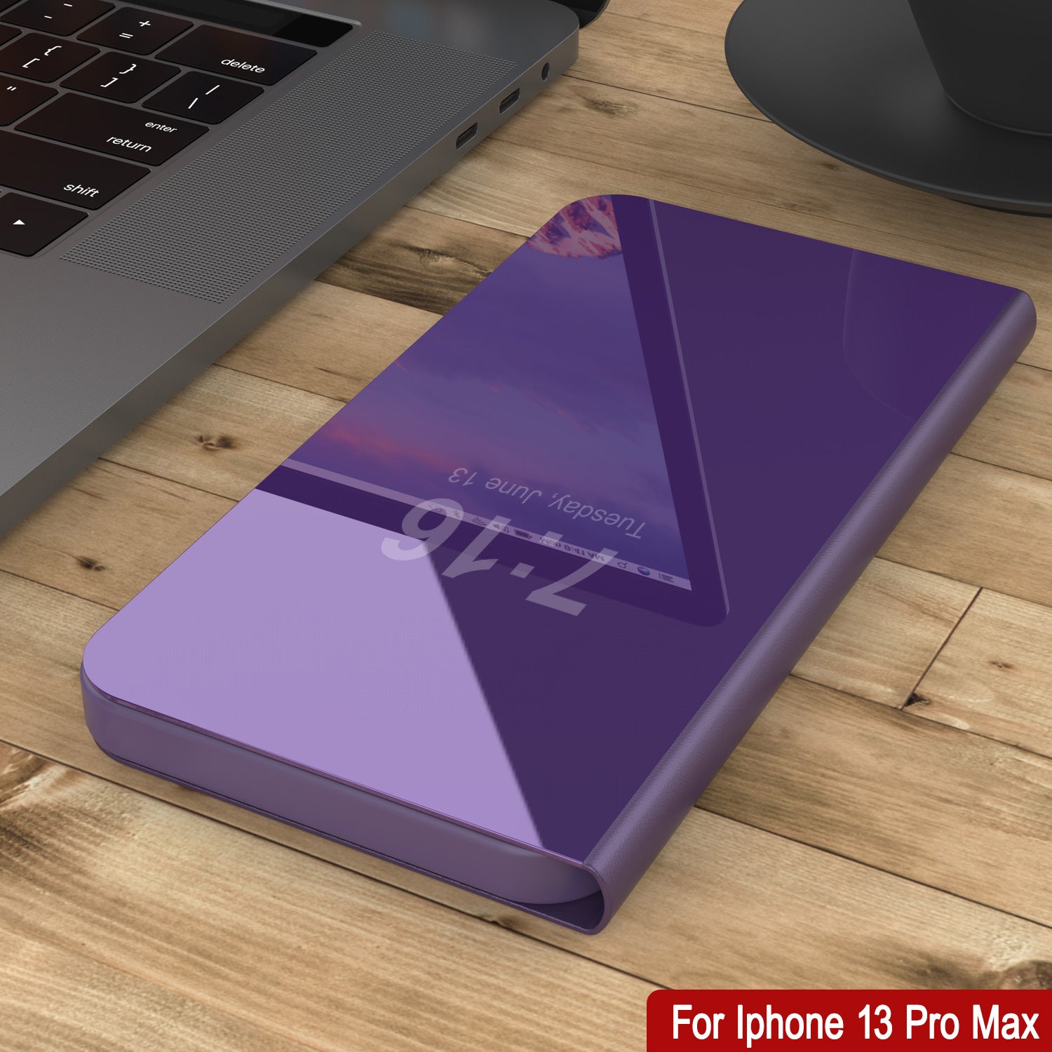 Punkcase iPhone 13 Pro Max Reflector Case Protective Flip Cover [Purple]