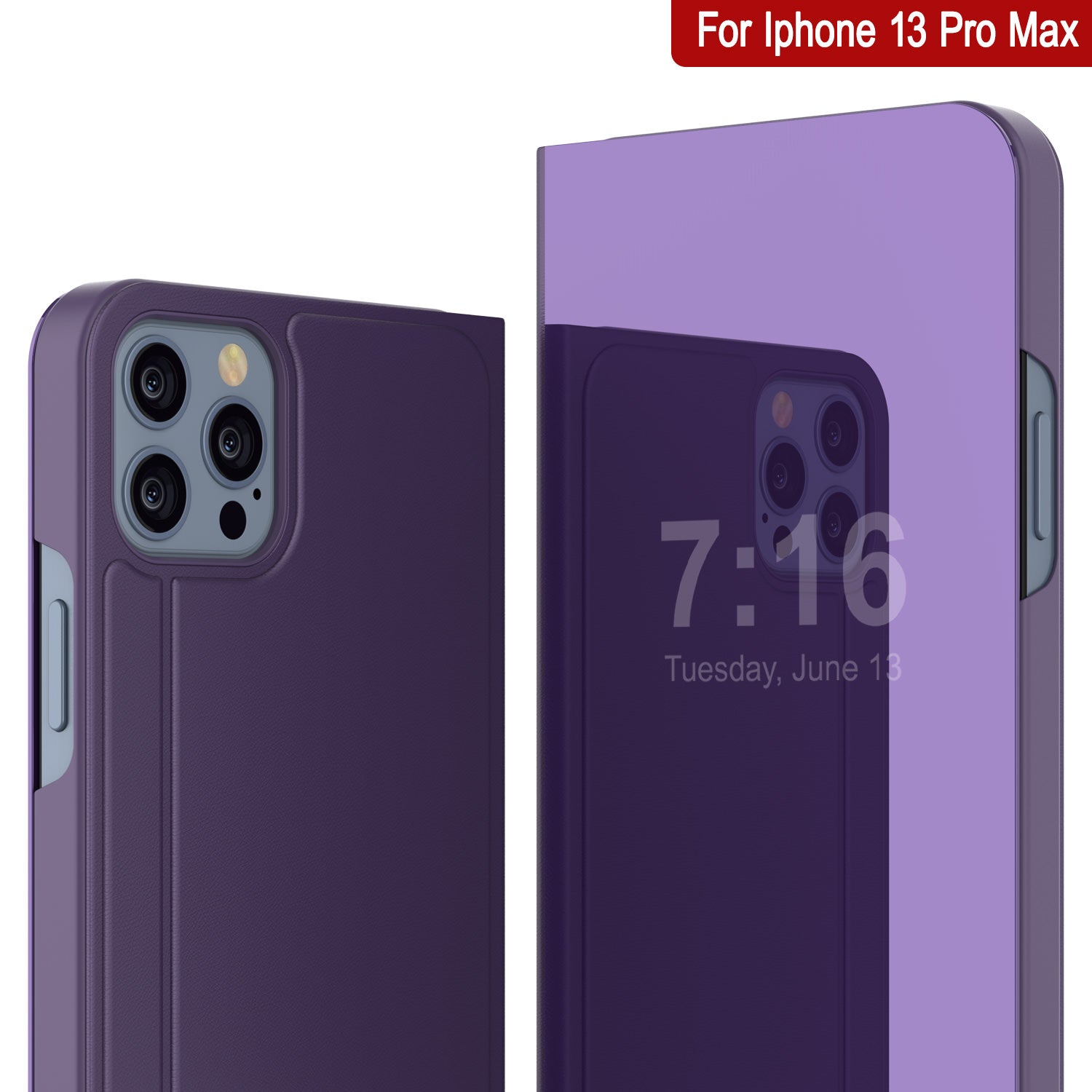 Punkcase iPhone 13 Pro Max Reflector Case Protective Flip Cover [Purple]
