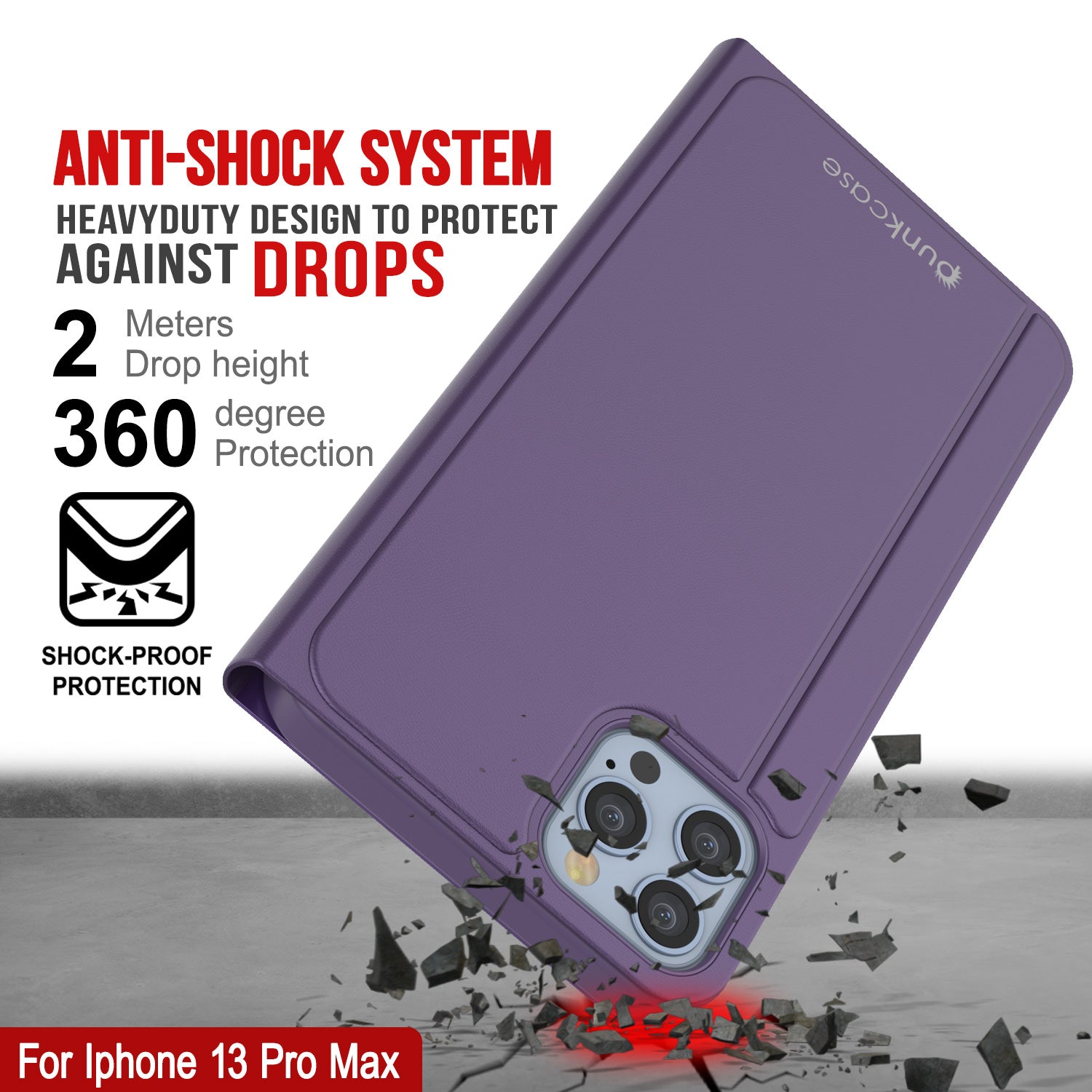 Punkcase iPhone 13 Pro Max Reflector Case Protective Flip Cover [Purple]