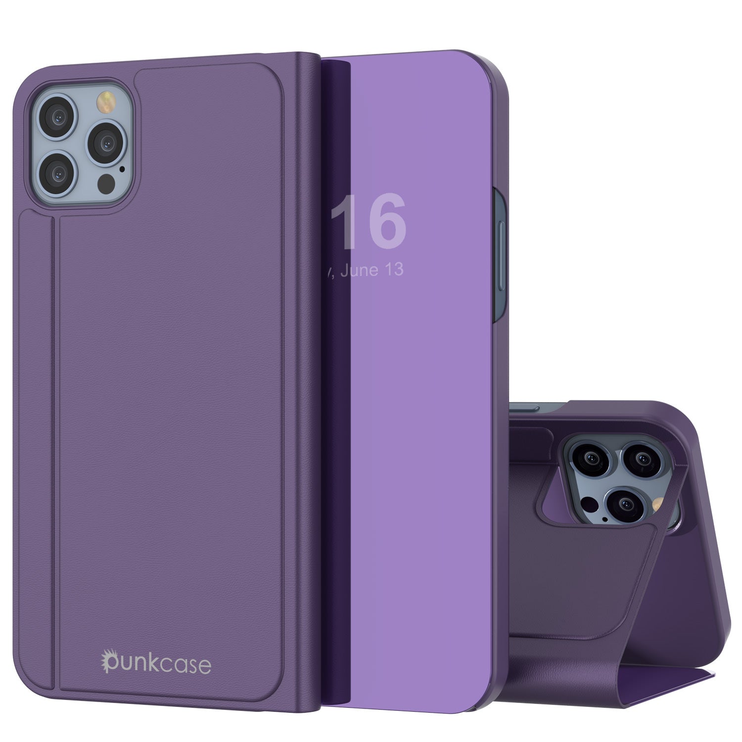 Punkcase iPhone 13 Pro Max Reflector Case Protective Flip Cover [Purple]
