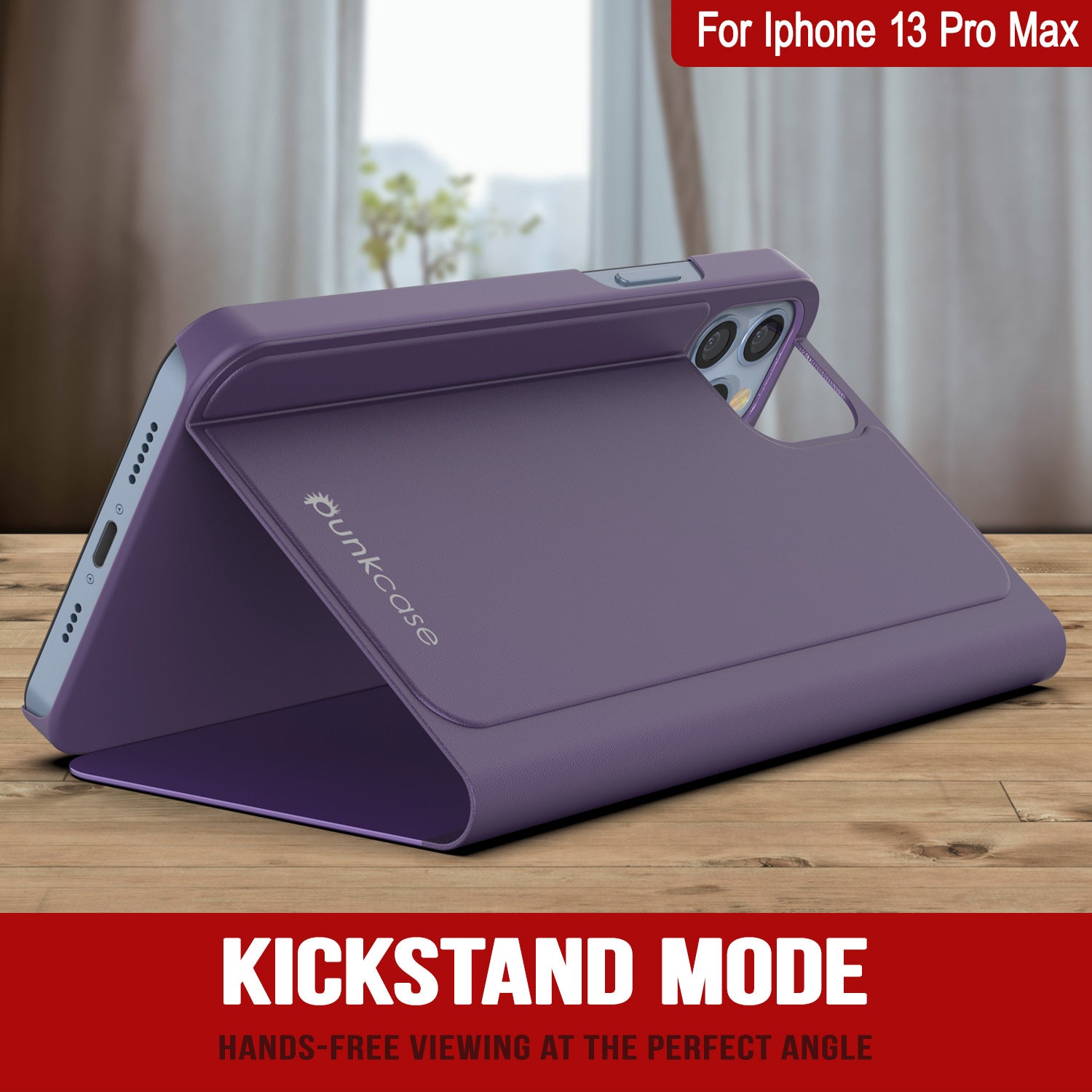 Punkcase iPhone 13 Pro Max Reflector Case Protective Flip Cover [Purple]
