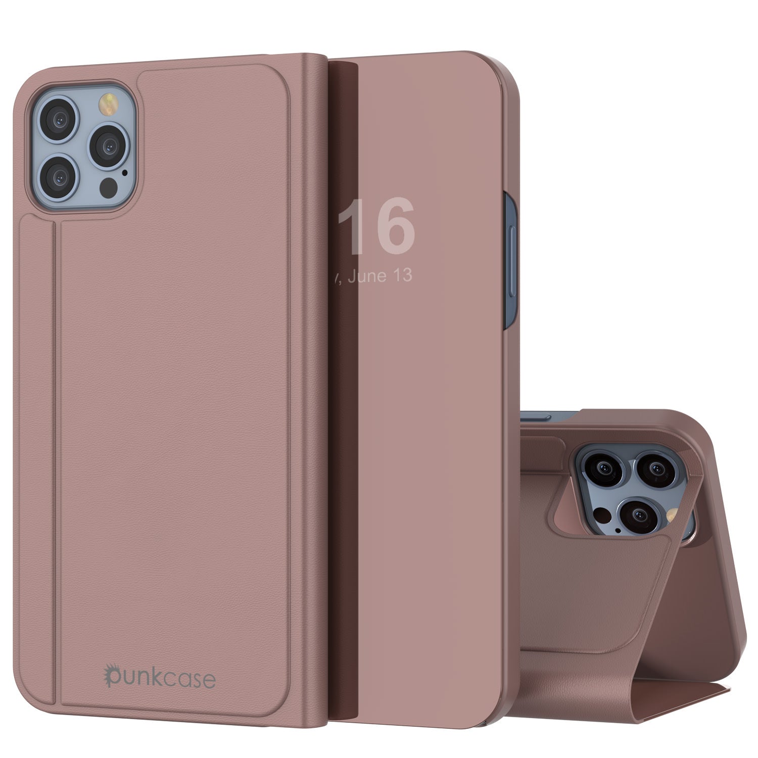 Punkcase iPhone 13 Pro Max Reflector Case Protective Flip Cover [Rose]