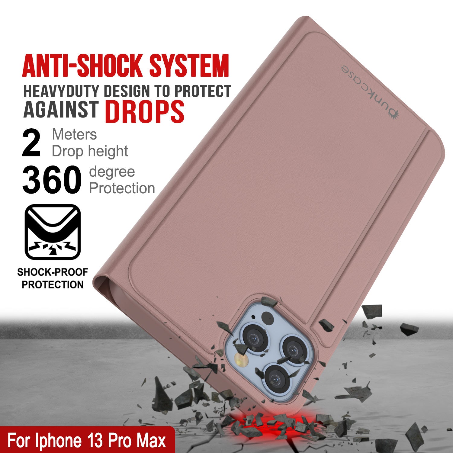 Punkcase iPhone 13 Pro Max Reflector Case Protective Flip Cover [Rose]