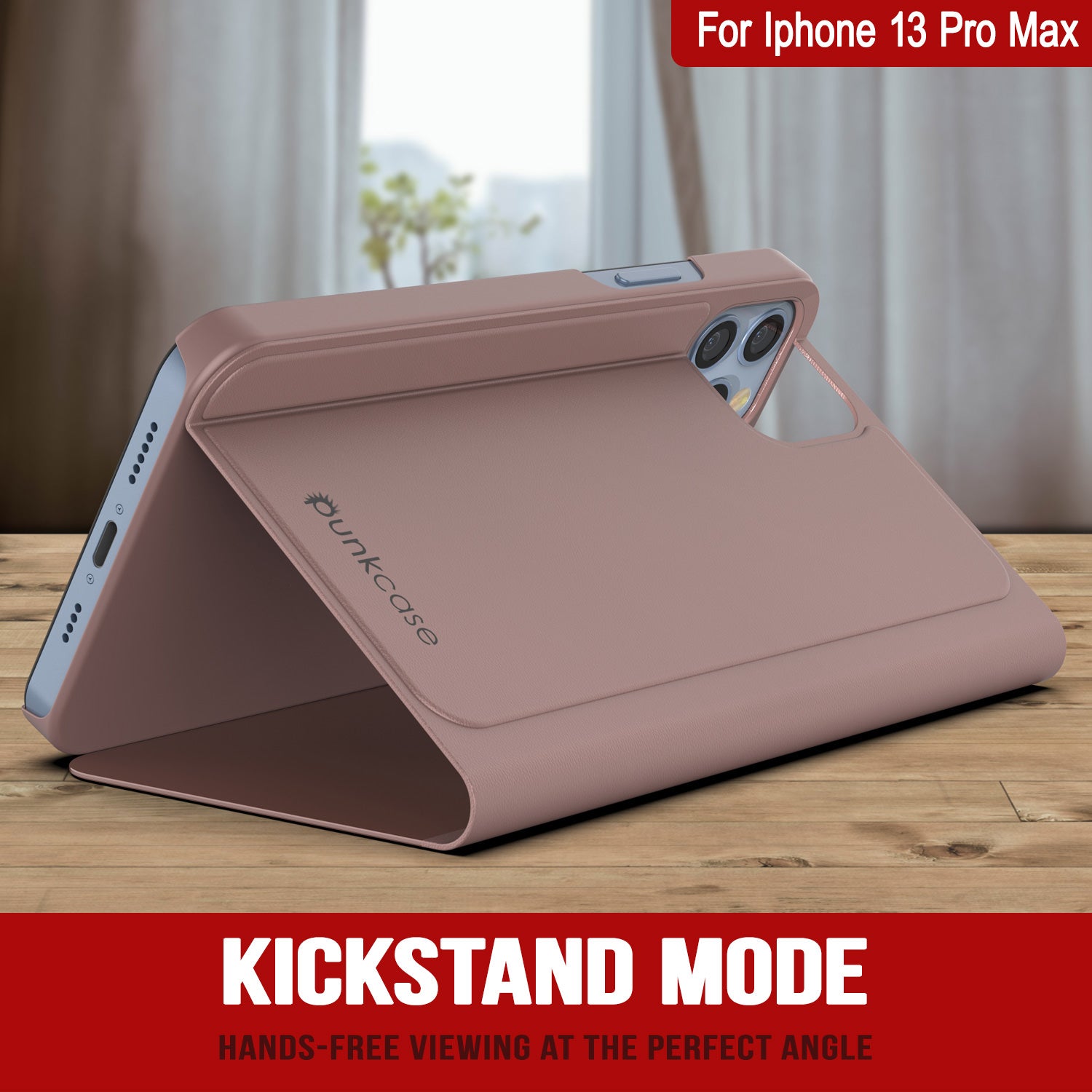 Punkcase iPhone 13 Pro Max Reflector Case Protective Flip Cover [Rose]