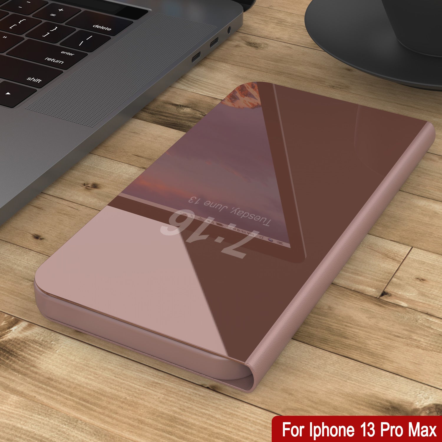 Punkcase iPhone 13 Pro Max Reflector Case Protective Flip Cover [Rose]