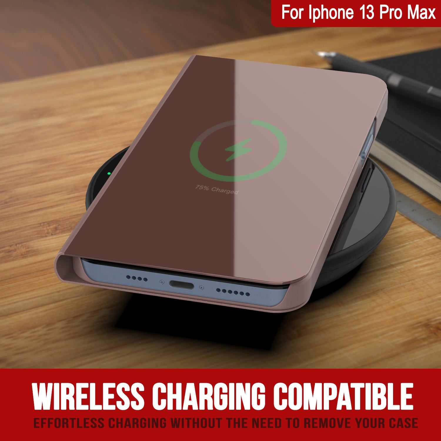 Punkcase iPhone 13 Pro Max Reflector Case Protective Flip Cover [Rose]