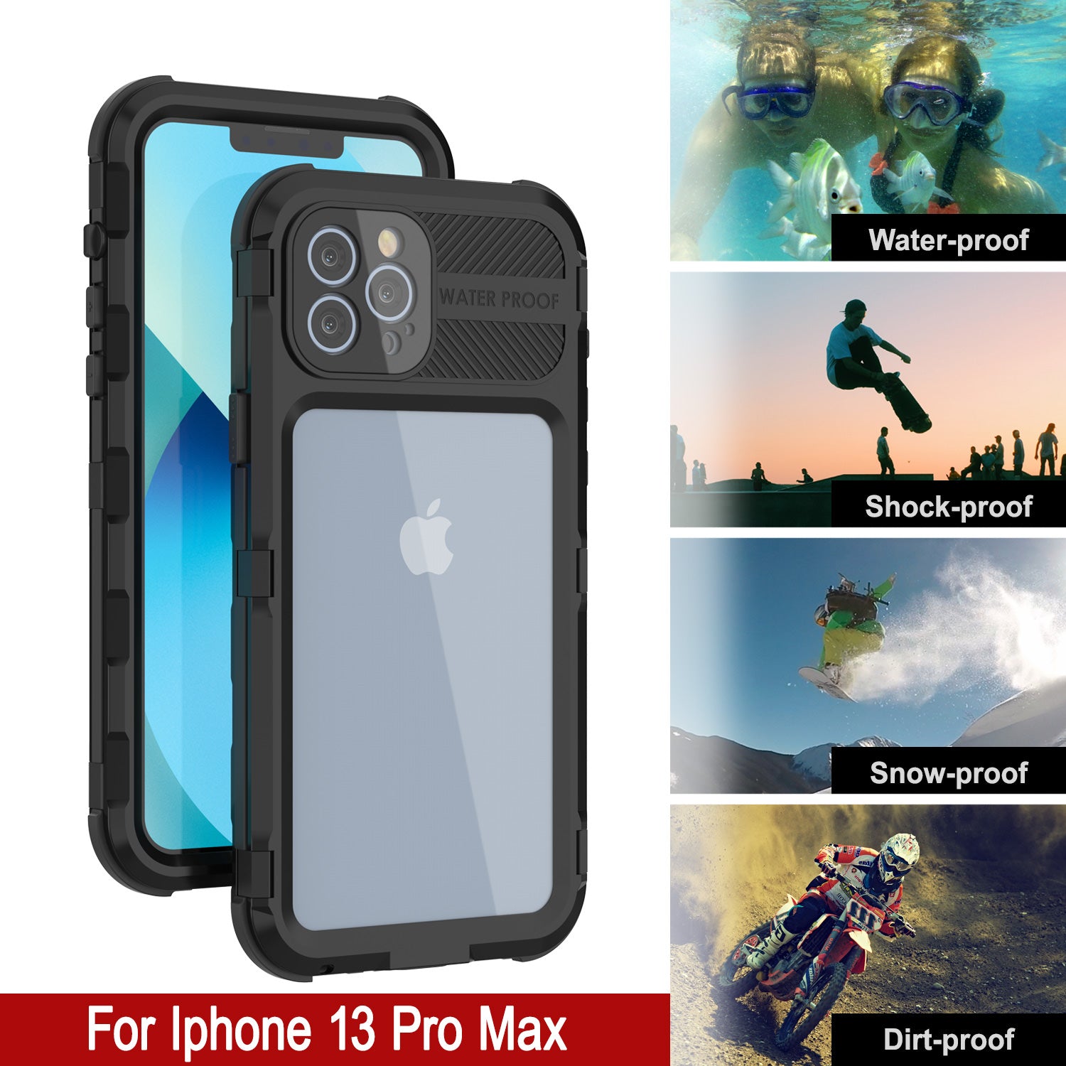 iPhone 13 Pro Max Metal Extreme 2.0 Series Aluminum Waterproof Case IP68 W/Buillt in Screen Protector [Black]