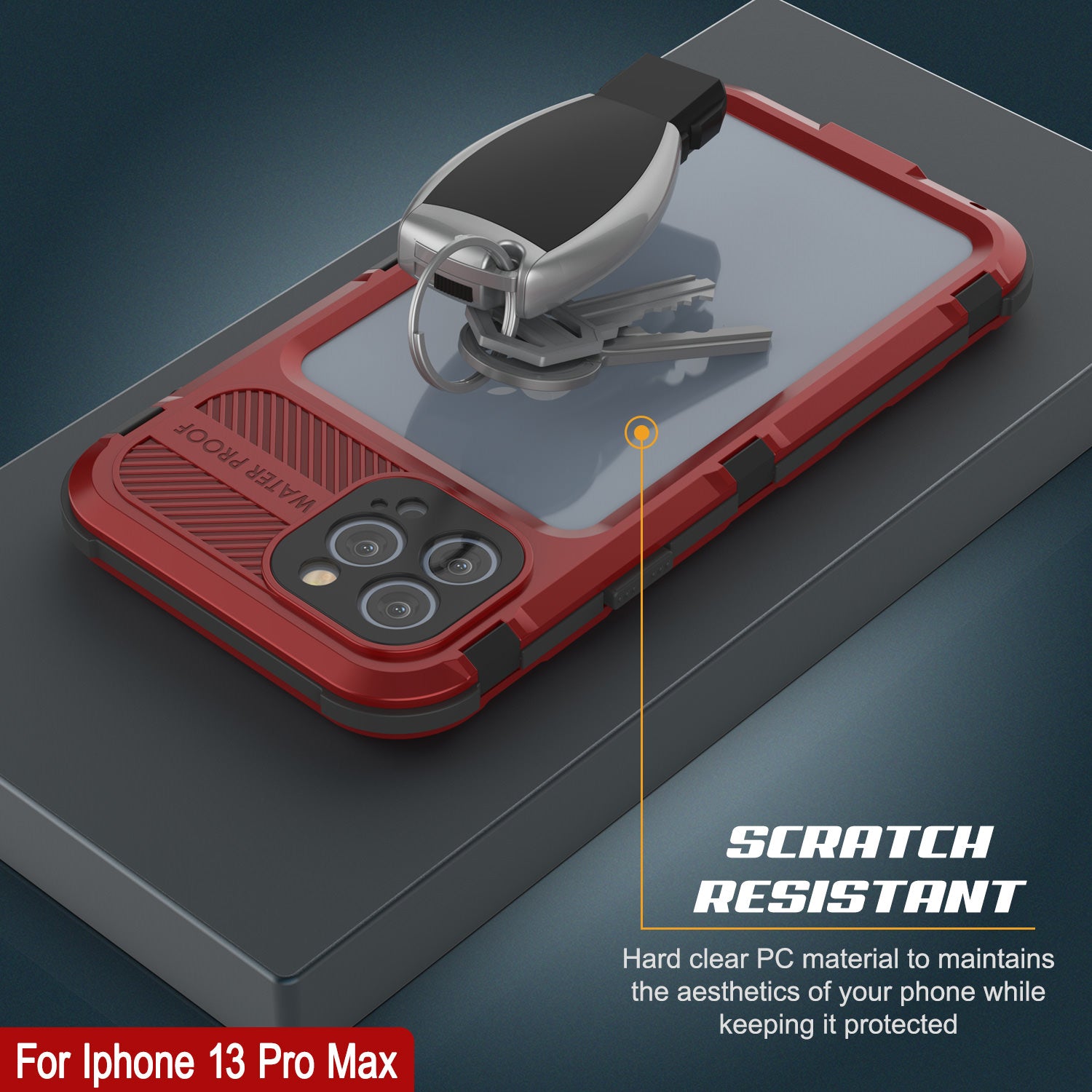 iPhone 13 Pro Max Metal Extreme 2.0 Series Aluminum Waterproof Case IP68 W/Buillt in Screen Protector [Red-Black]