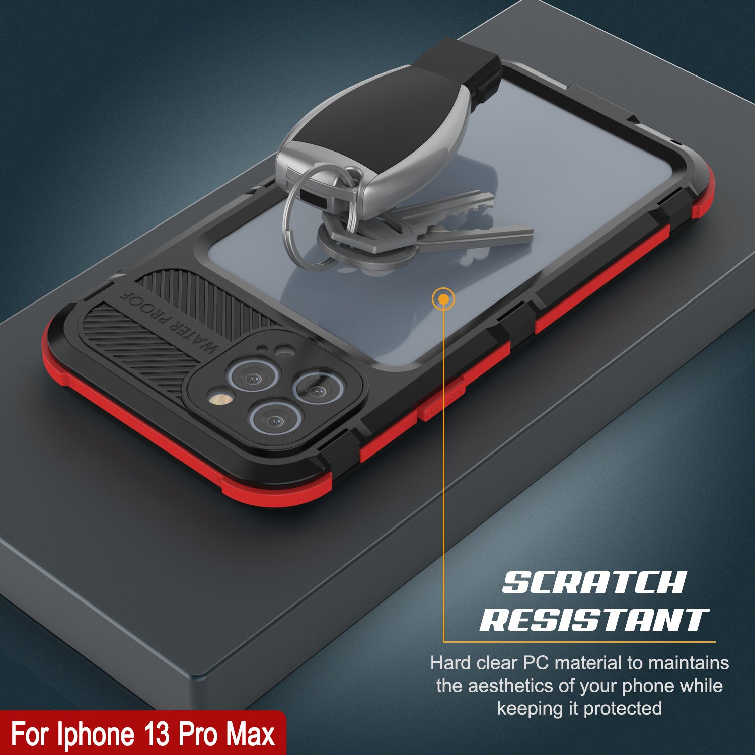 iPhone 13 Pro Max Metal Extreme 2.0 Series Aluminum Waterproof Case IP68 W/Buillt in Screen Protector [Black-Red]