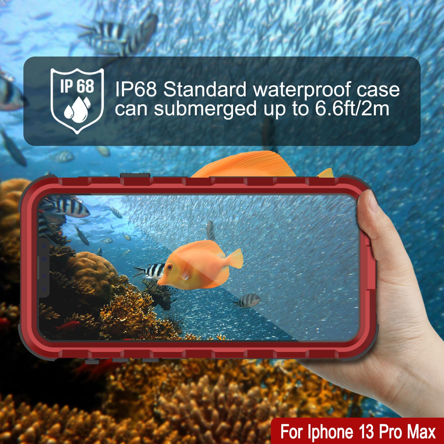 iPhone 13 Pro Max Metal Extreme 2.0 Series Aluminum Waterproof Case IP68 W/Buillt in Screen Protector [Red-Black]