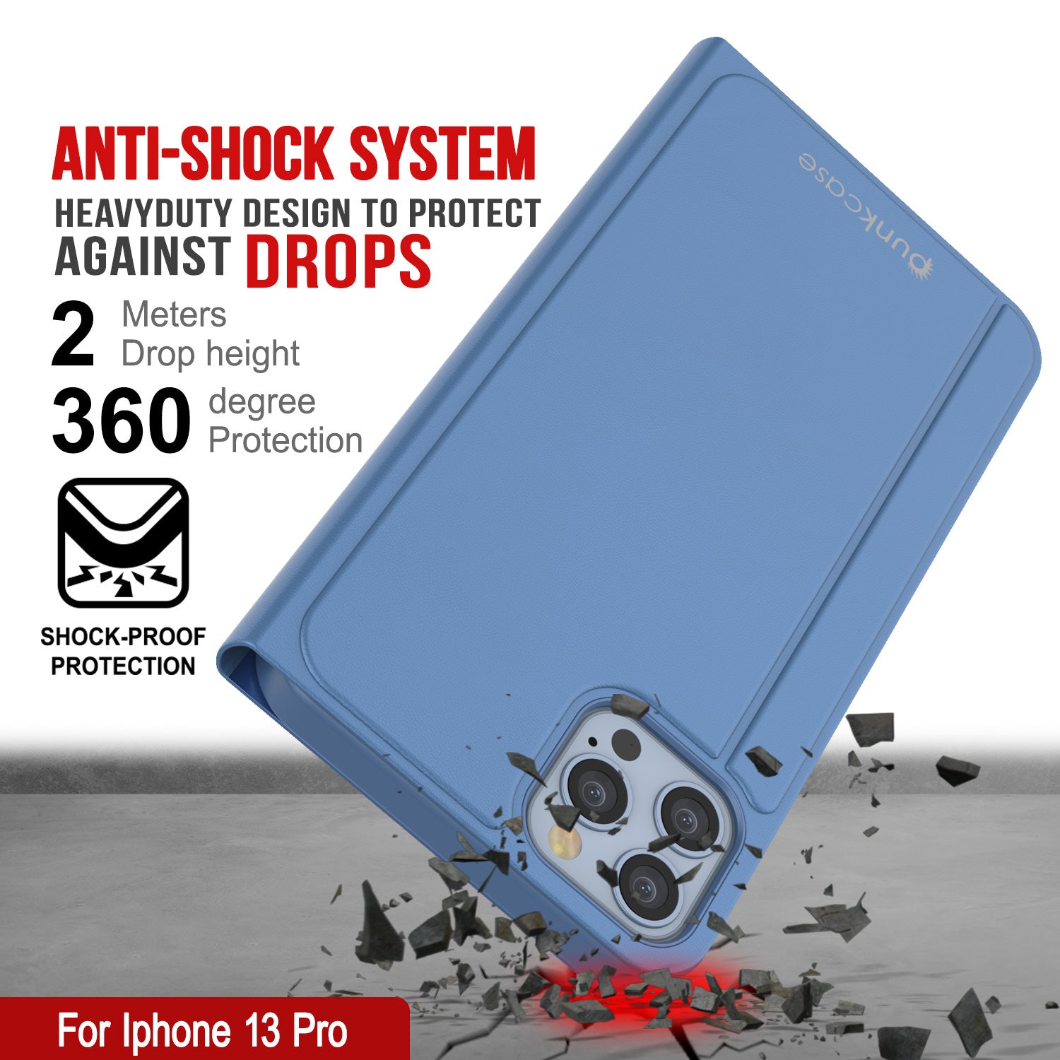 Punkcase iPhone 13 Pro Reflector Case Protective Flip Cover [Blue]