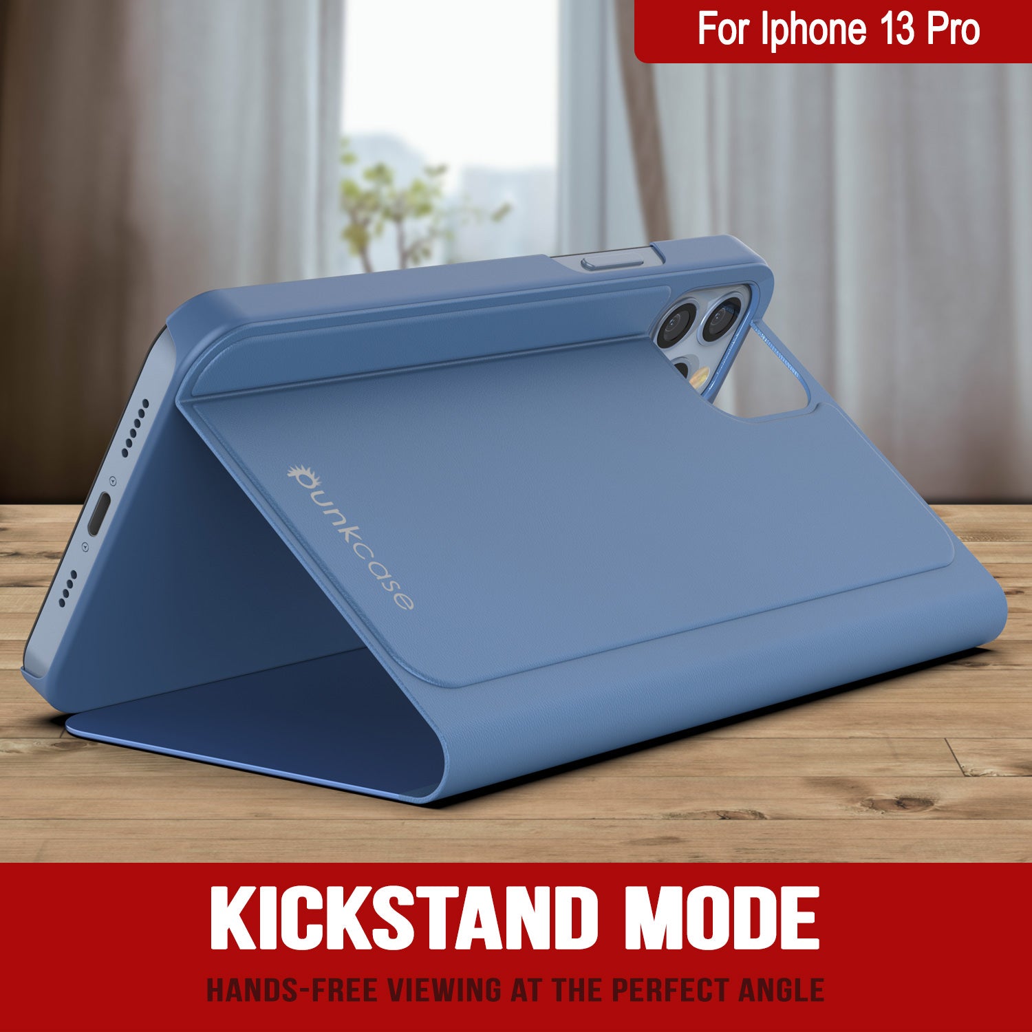 Punkcase iPhone 13 Pro Reflector Case Protective Flip Cover [Blue]