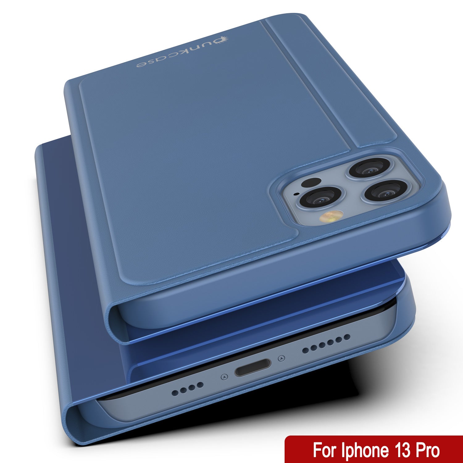 Punkcase iPhone 13 Pro Reflector Case Protective Flip Cover [Blue]