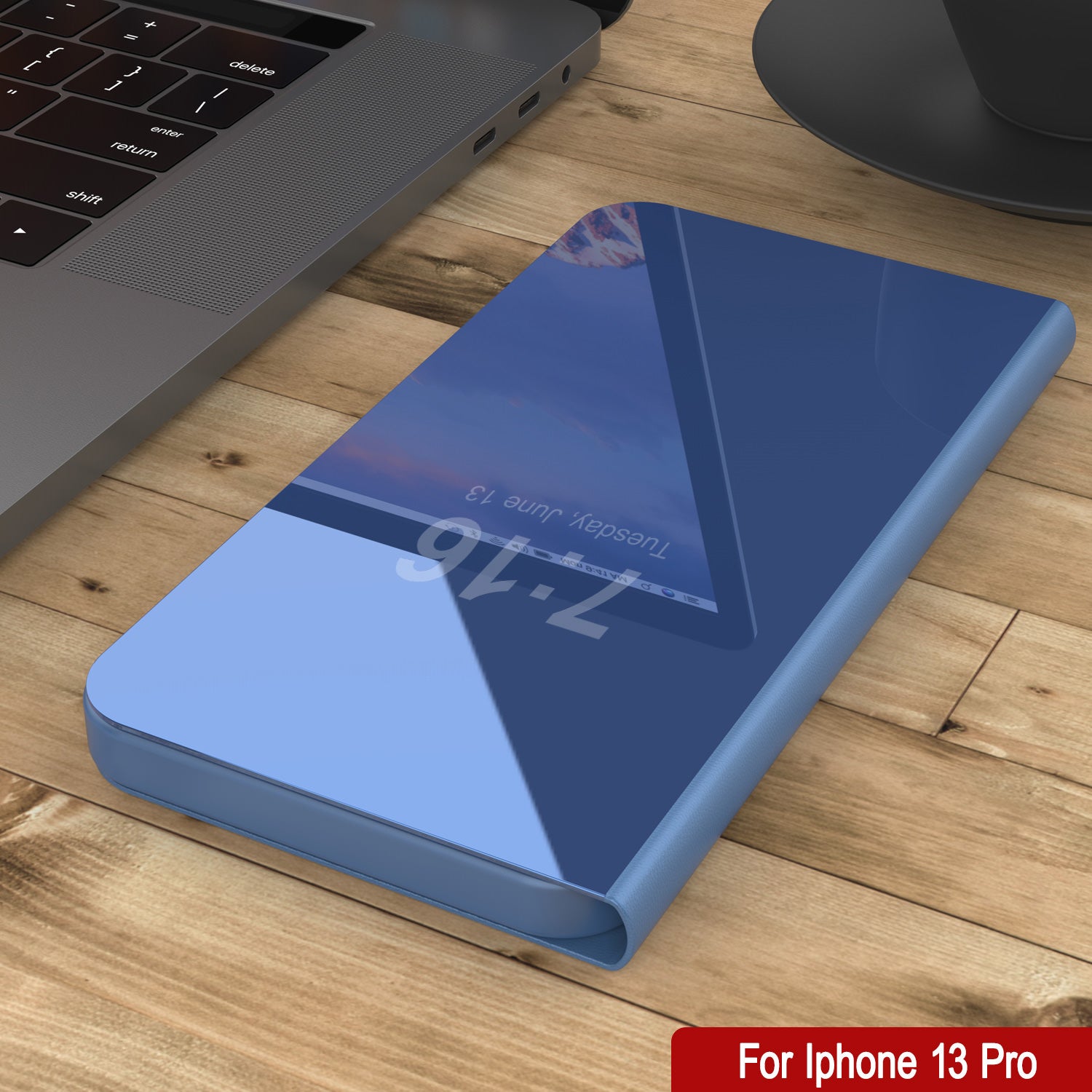 Punkcase iPhone 13 Pro Reflector Case Protective Flip Cover [Blue]