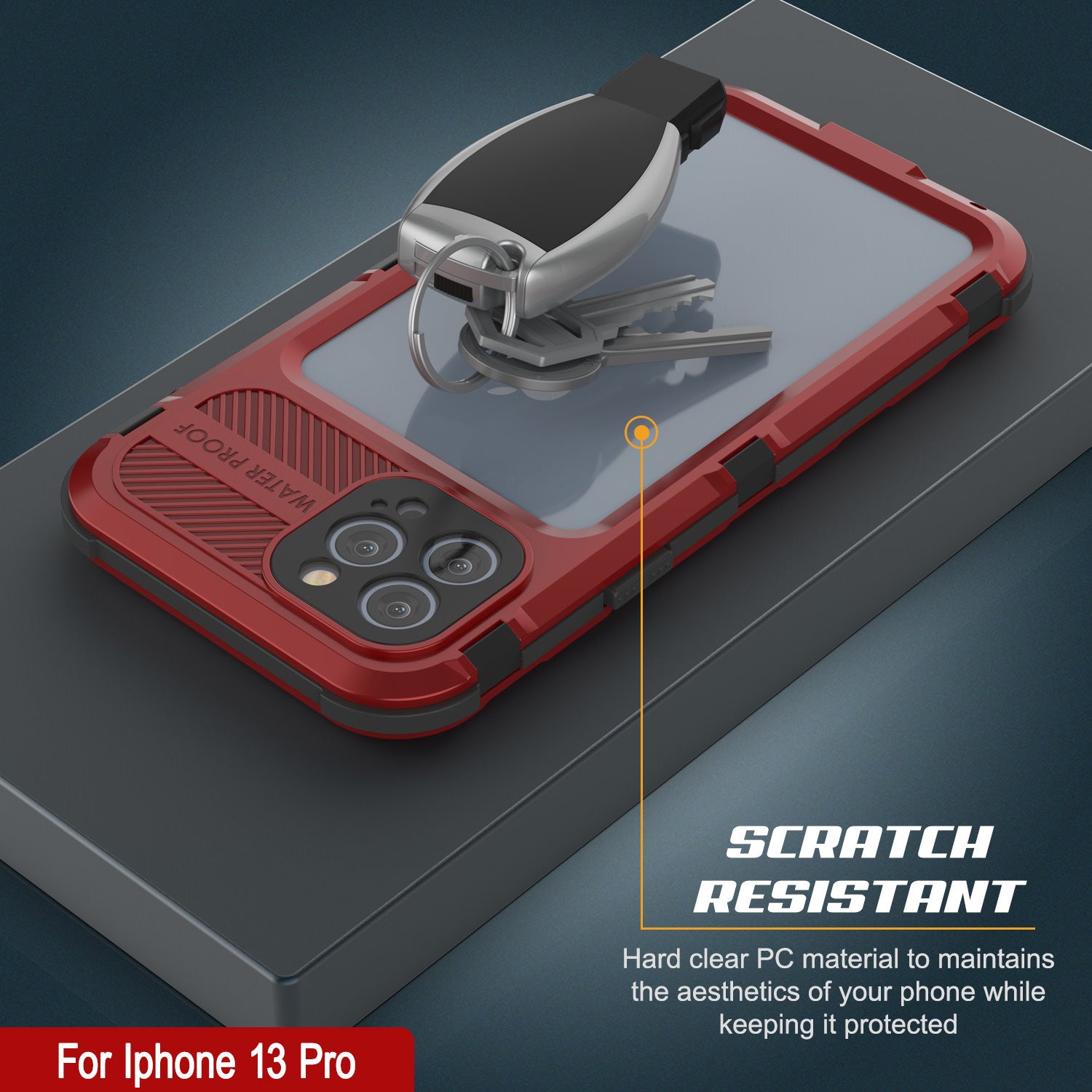 iPhone 13 Pro Metal Extreme 2.0 Series Aluminum Waterproof Case IP68 W/Buillt in Screen Protector [Red-Black]