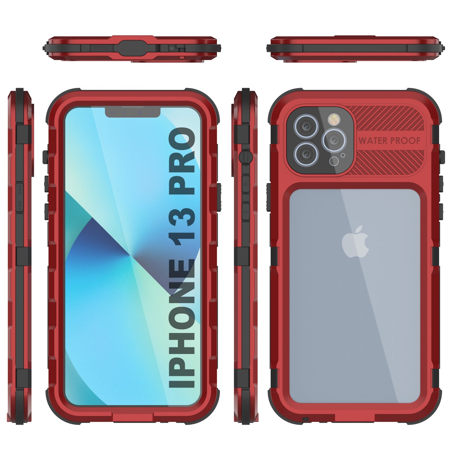 iPhone 13 Pro Metal Extreme 2.0 Series Aluminum Waterproof Case IP68 W/Buillt in Screen Protector [Red-Black]