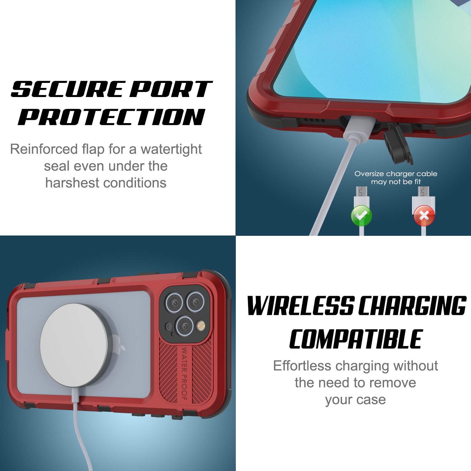 iPhone 13 Pro Metal Extreme 2.0 Series Aluminum Waterproof Case IP68 W/Buillt in Screen Protector [Red-Black]