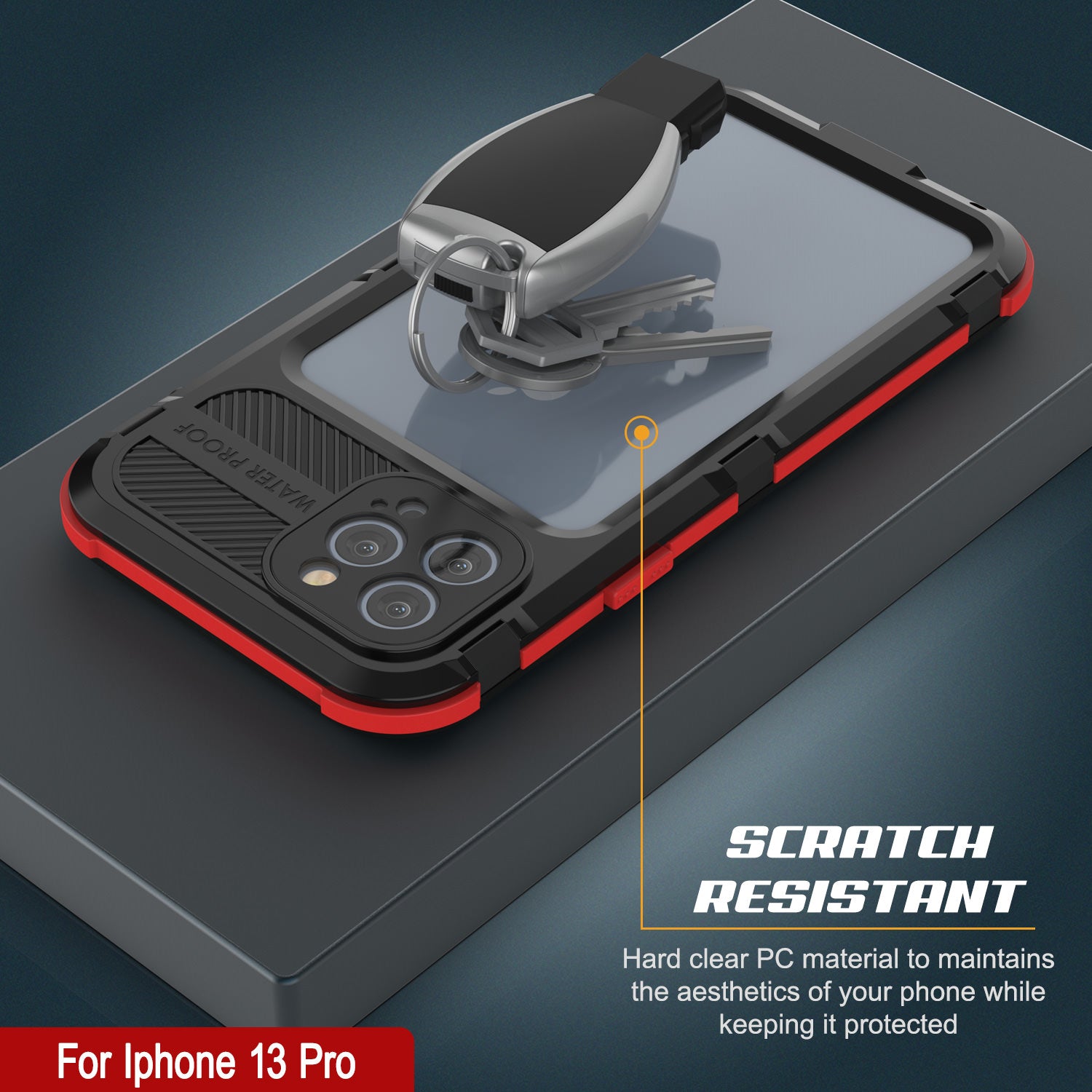 iPhone 13 Pro Metal Extreme 2.0 Series Aluminum Waterproof Case IP68 W/Buillt in Screen Protector [Black-Red]