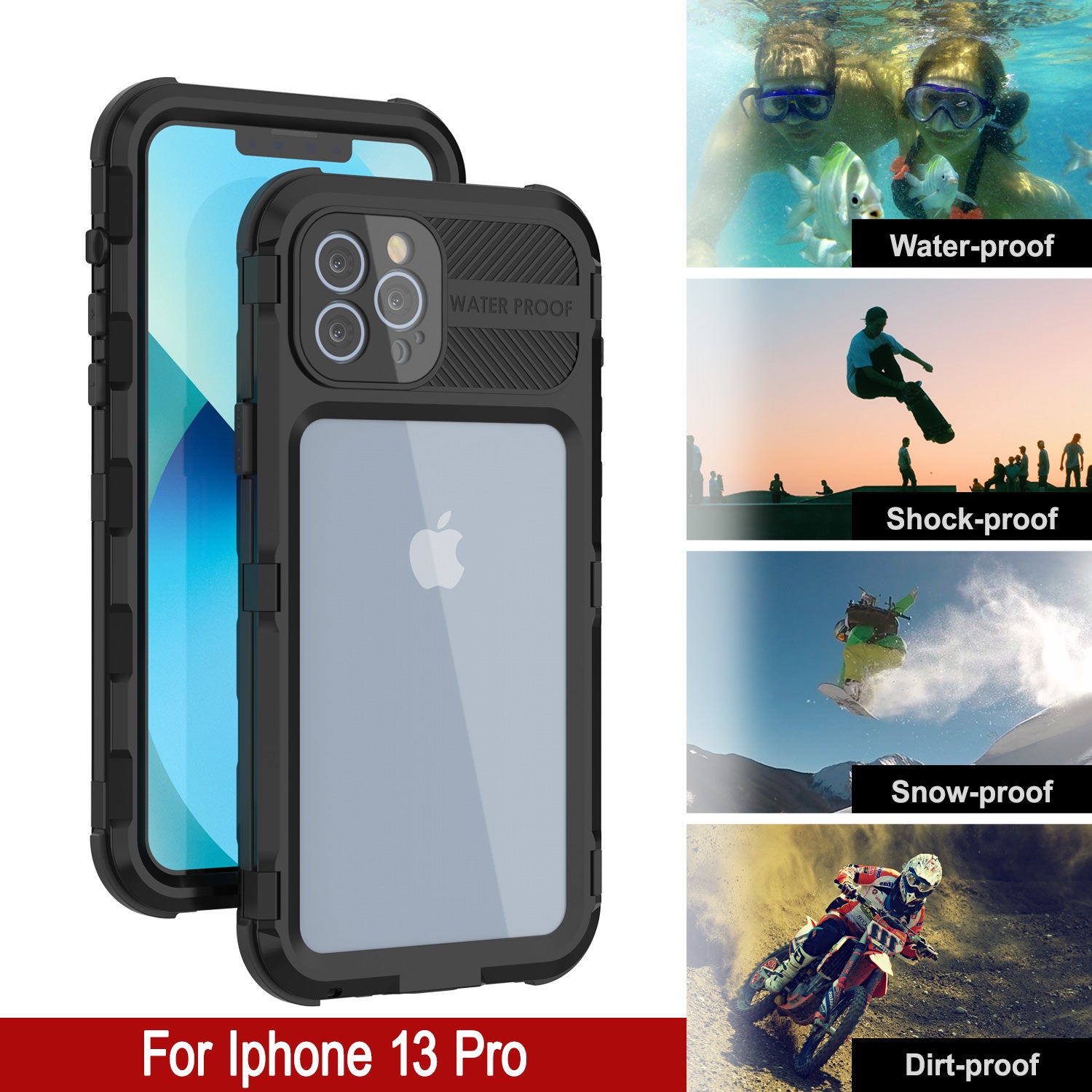iPhone 13 Pro Metal Extreme 2.0 Series Aluminum Waterproof Case IP68 W/Buillt in Screen Protector [Black]
