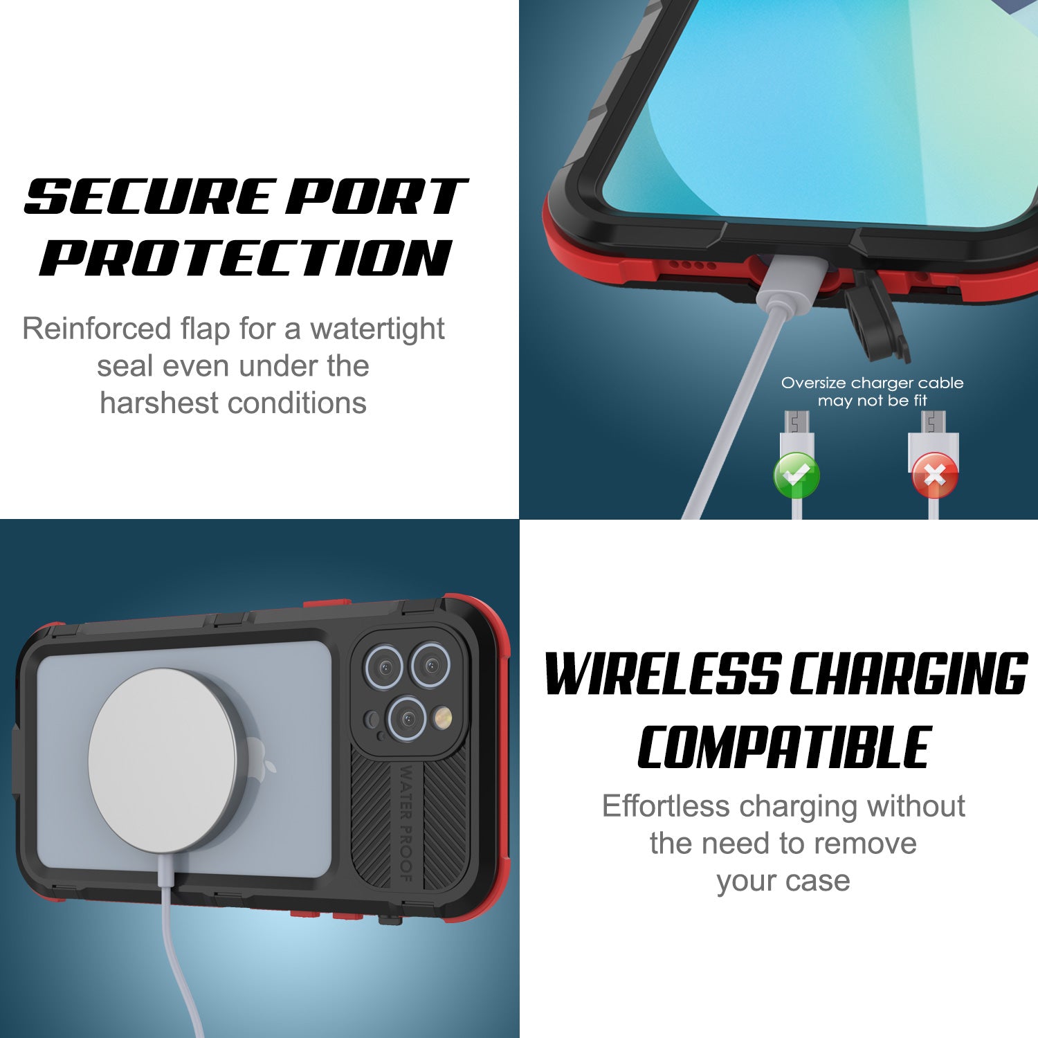 iPhone 13 Pro Metal Extreme 2.0 Series Aluminum Waterproof Case IP68 W/Buillt in Screen Protector [Black-Red]