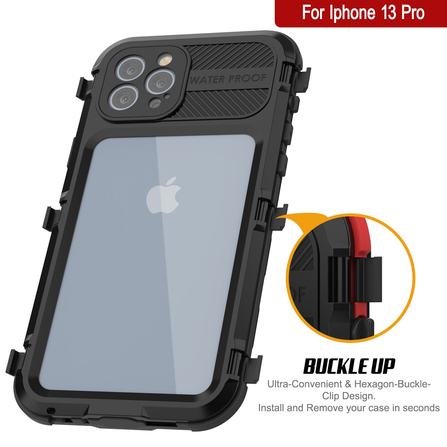 iPhone 13 Pro Metal Extreme 2.0 Series Aluminum Waterproof Case IP68 W/Buillt in Screen Protector [Black]