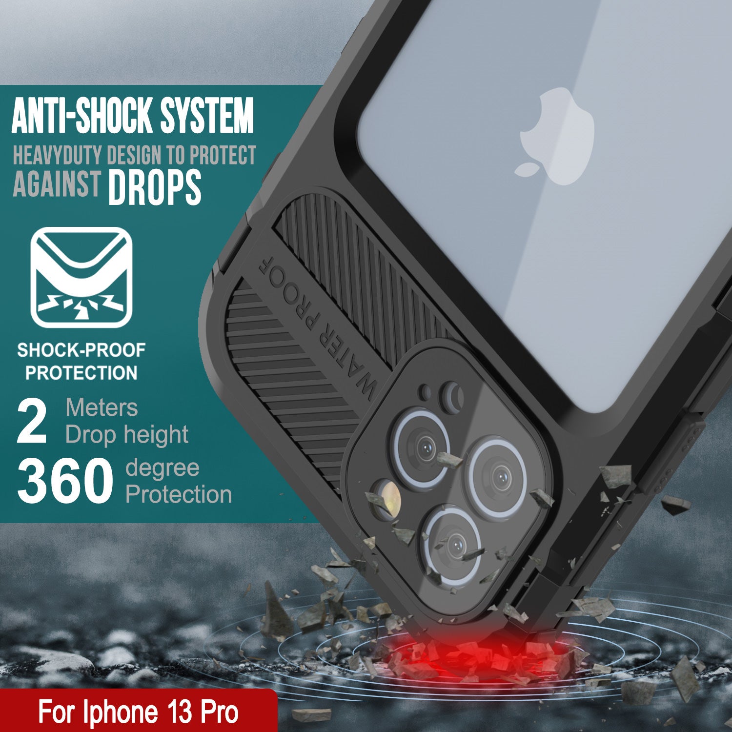 iPhone 13 Pro Metal Extreme 2.0 Series Aluminum Waterproof Case IP68 W/Buillt in Screen Protector [Black]